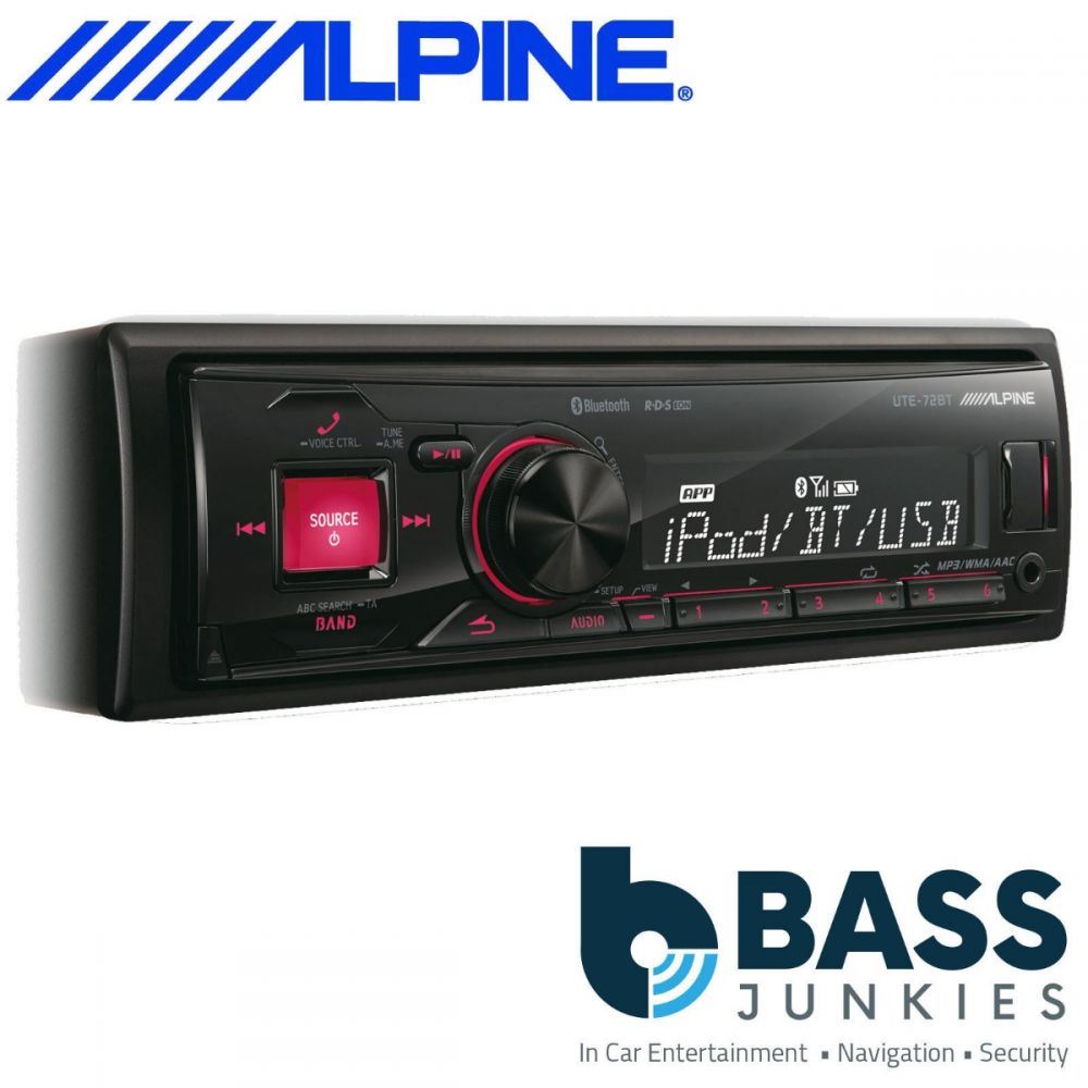 Alpine UTE-72BT Mechless Bluetooth AUX In USB iPod iPhone Red Display Car Radio Stereo