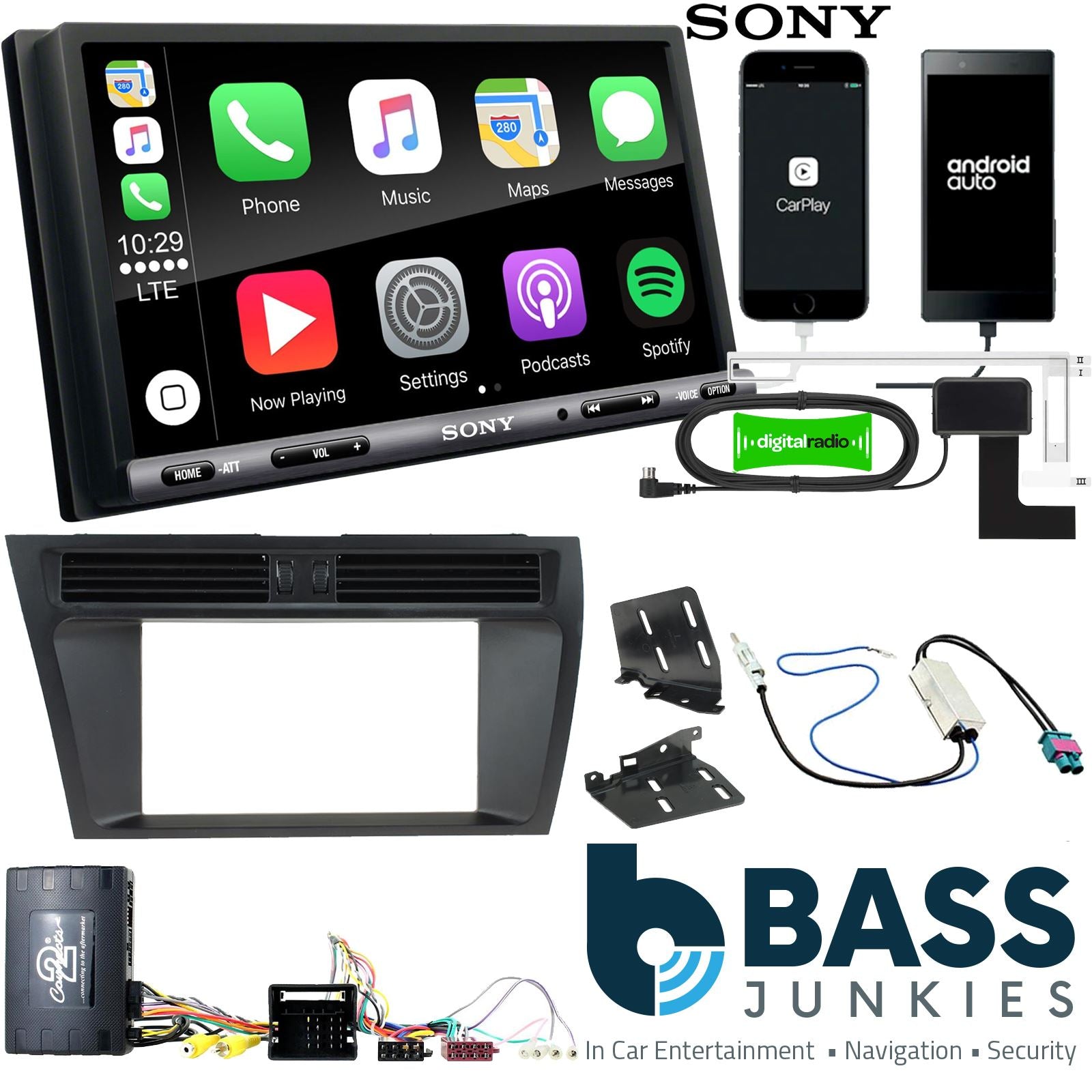 SONY DAB+ Apple | Android Double Din Stereo Fitting Kit + Steering Wheel Stalk Controls to fit Audi A4 2008-15 | Audi A5 2008-15