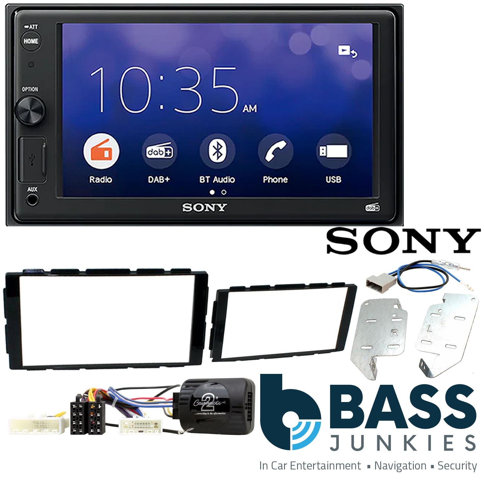 SONY 6.2" Screen Blutooth Double Din Stereo Fitting Kit + Steering Wheel Stalk Controls to fit Nissan Juke 2014-