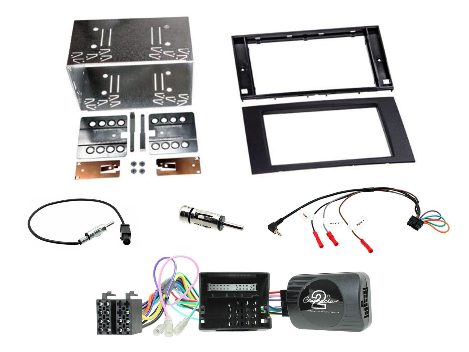 Double Din Stereo Fitting Kit + Steering Wheel Stalk Controls to fit Ford C-Max 2003-10 | Fiesta 2005-08 | Focus 2004-07 | Fusion 2005-12 | Galaxy 2006- | Kuga 2008-12 | S-Max 2006- | Transit 2006-13