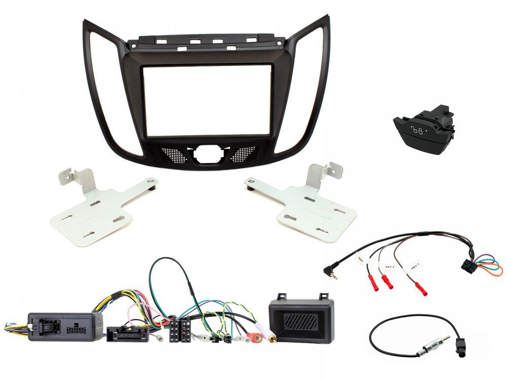 Connects 2 CTKFD44C - Ford Kuga 2013 - 2016 Double Din Facia & Steering wheel Interface Fitting Installation Kit (Black Facia Panel)