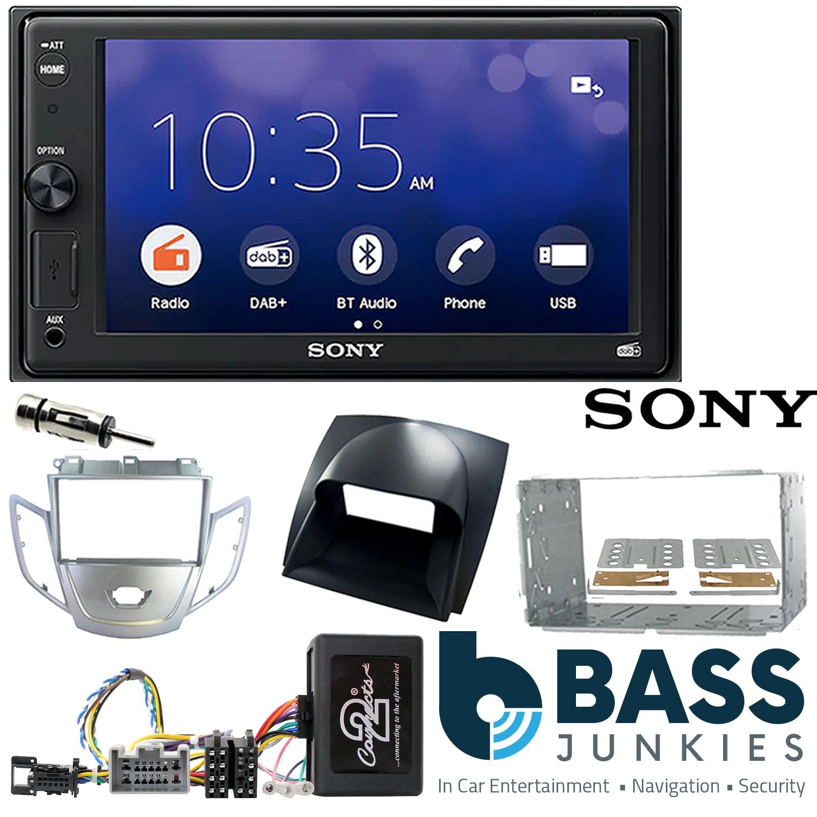 SONY XAV-1550D DAB+ Smart Bluetooth Car Radio + Stereo fitting kit + Steering Wheel Controls Loom for Ford Fiesta 2008-2010