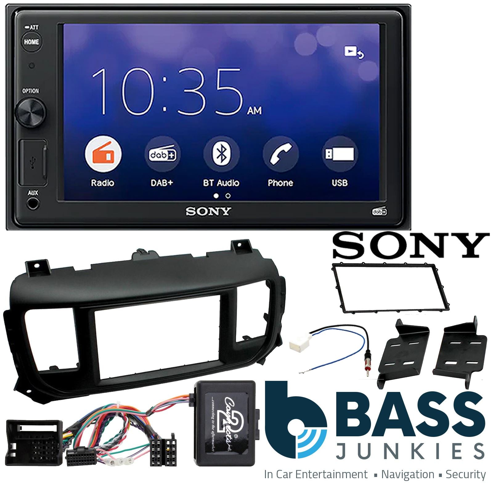 SONY 6.2" Screen Blutooth Double Din Stereo Fitting Kit + Steering Wheel Stalk Controls to fit Toyota Proace 2016-