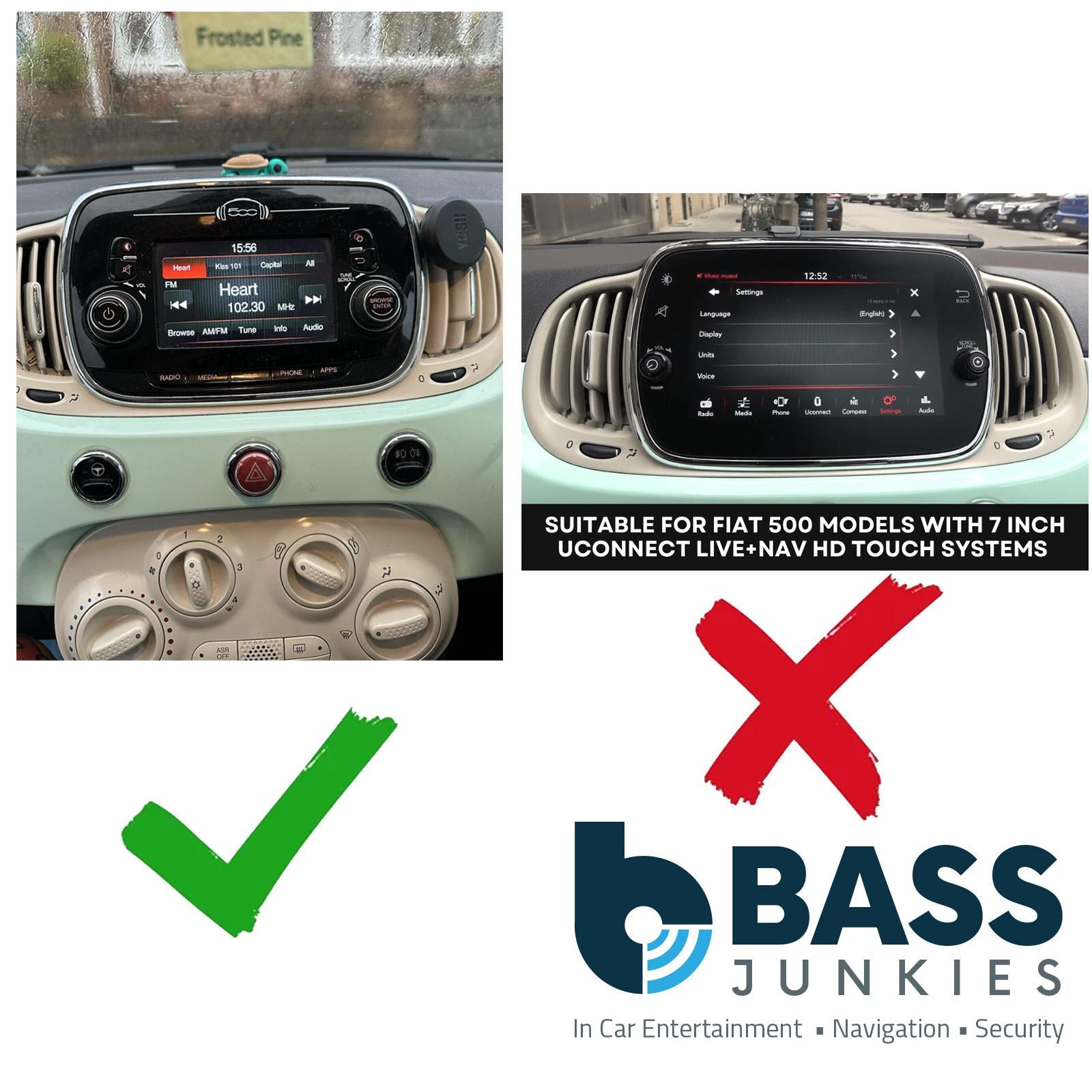 Double Din Stereo Fitting Kit + Steering Wheel Stalk Controls to fit Fiat 500 2015-2021
