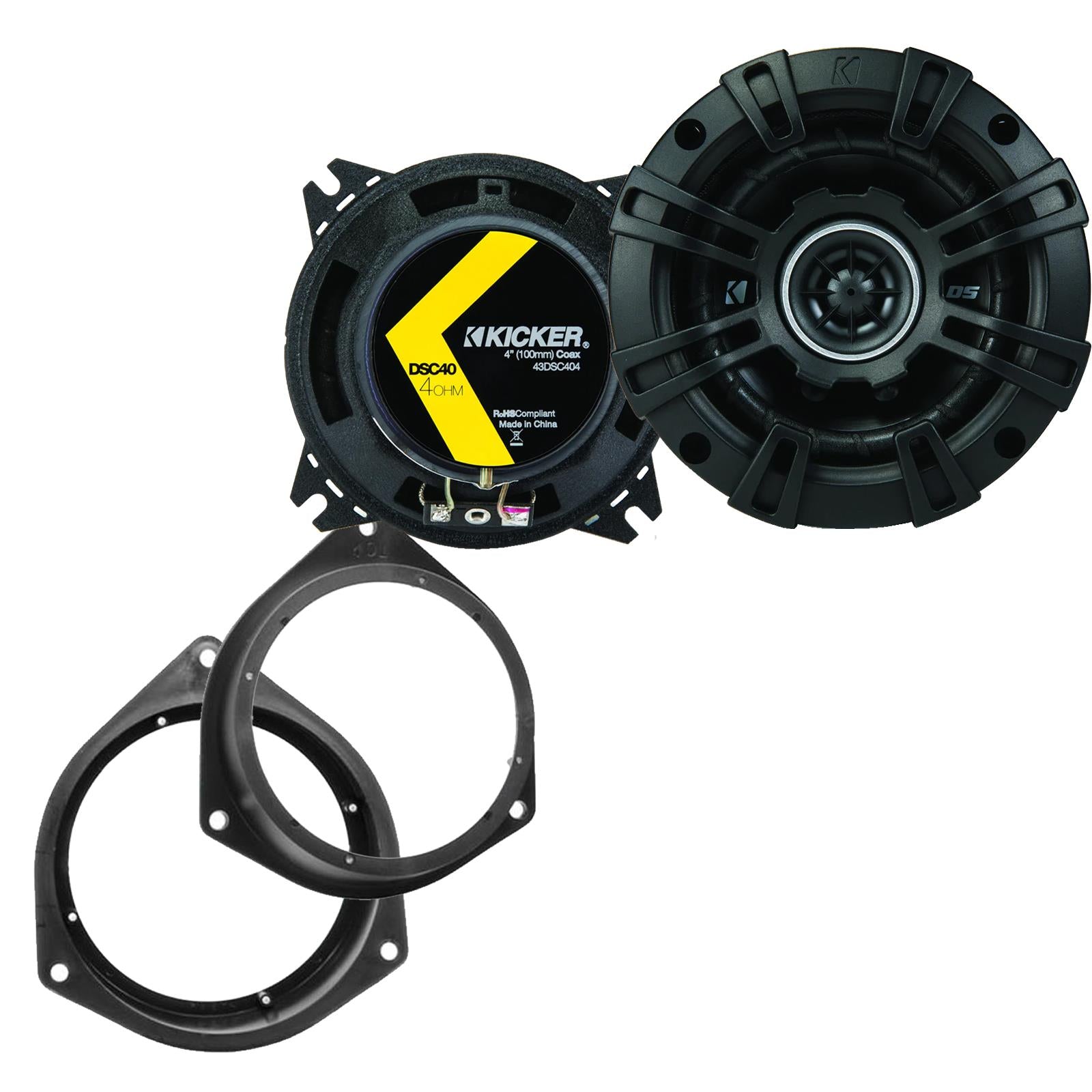 Kicker DSC404 100mm/10cm/4" 2-Way Coaxial Car speakers (Per Pair Max 240|60 watts RMS) Fits Peugeot Bipper 2008-12