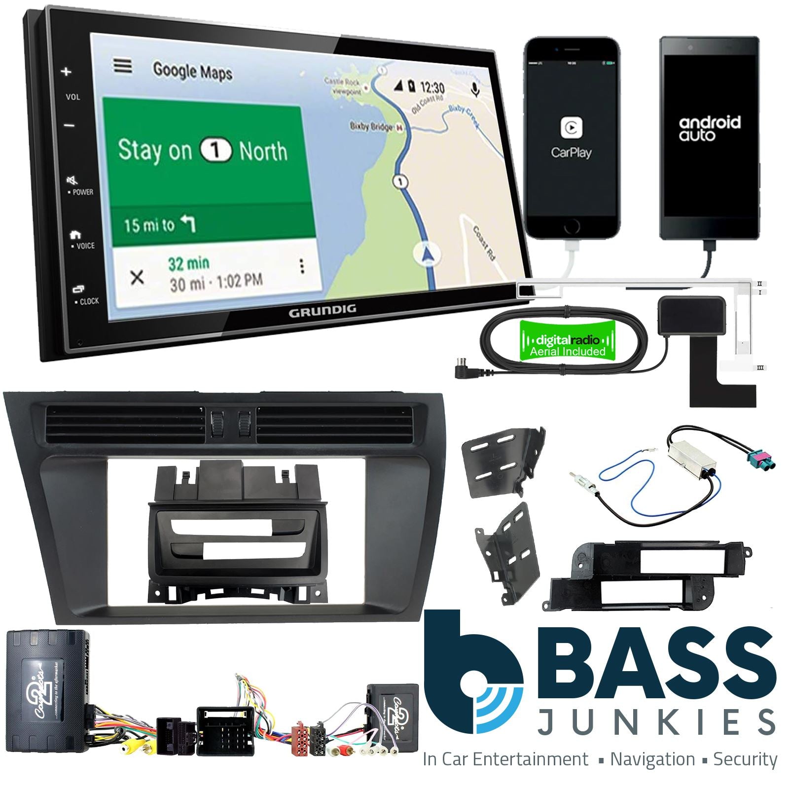 Grundig 6.8" Apple Android Double Din Stereo Fitting Kit + Steering Wheel Stalk Controls to fit Audi A4 2008-16 | Audi A5 2008-16