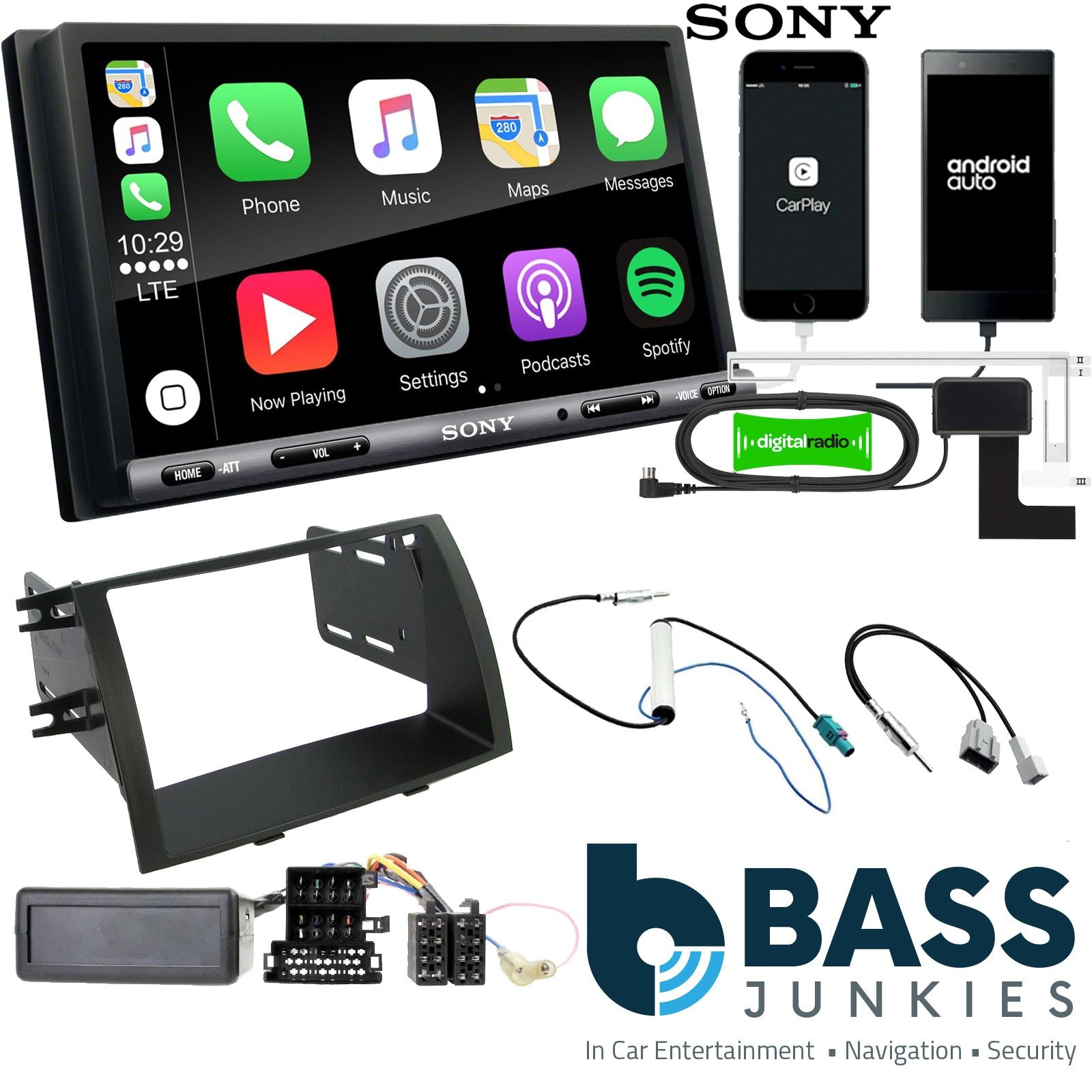 SONY DAB+ Apple | Android Double Din Stereo Fitting Kit + Steering Wheel Stalk Controls to fit Kia Sorento 2009-11