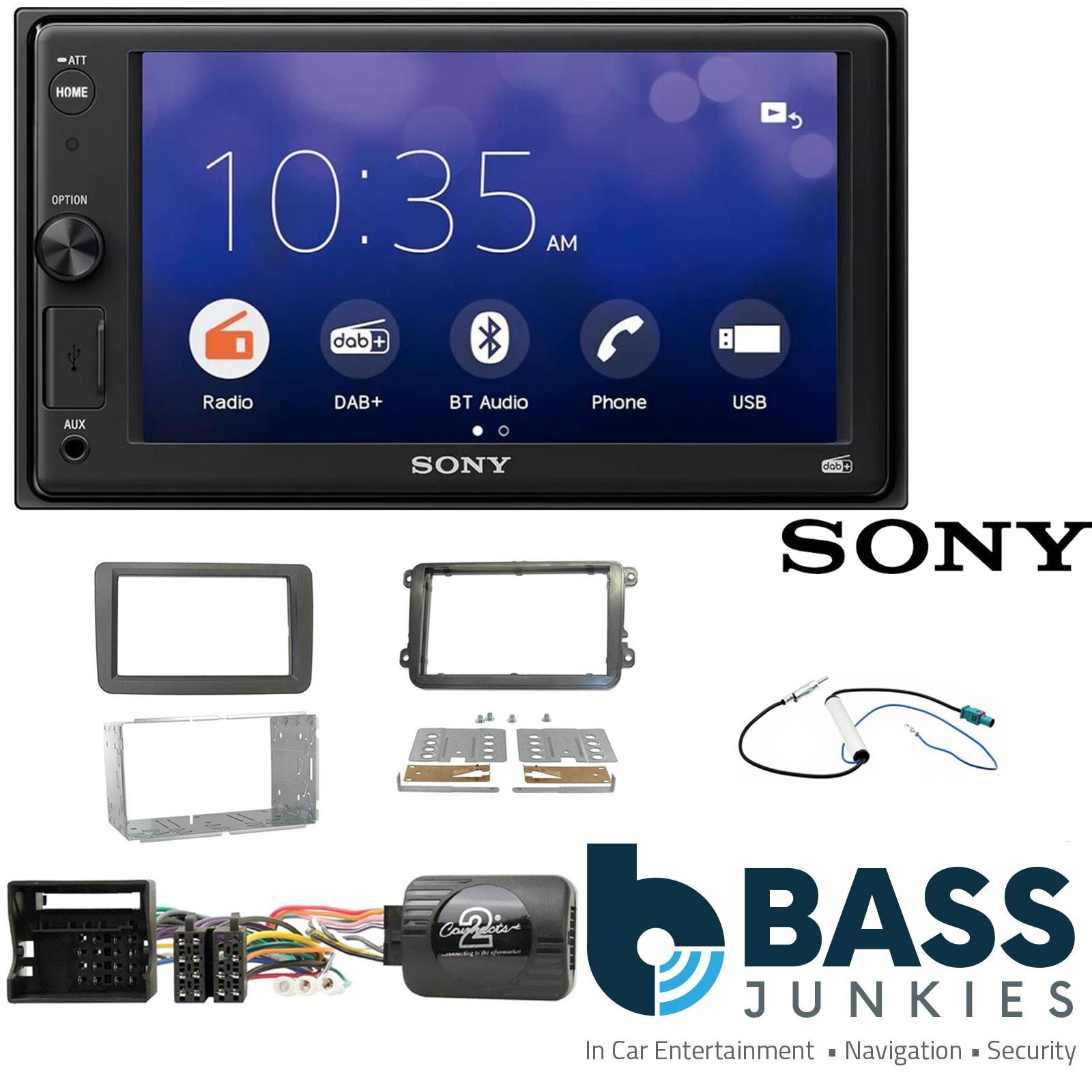 SONY XAV-1550D DAB+ Smart Bluetooth Car Radio + Stereo fitting kit + Steering Wheel Controls Loom for Volkswagen Jetta 2005-2015