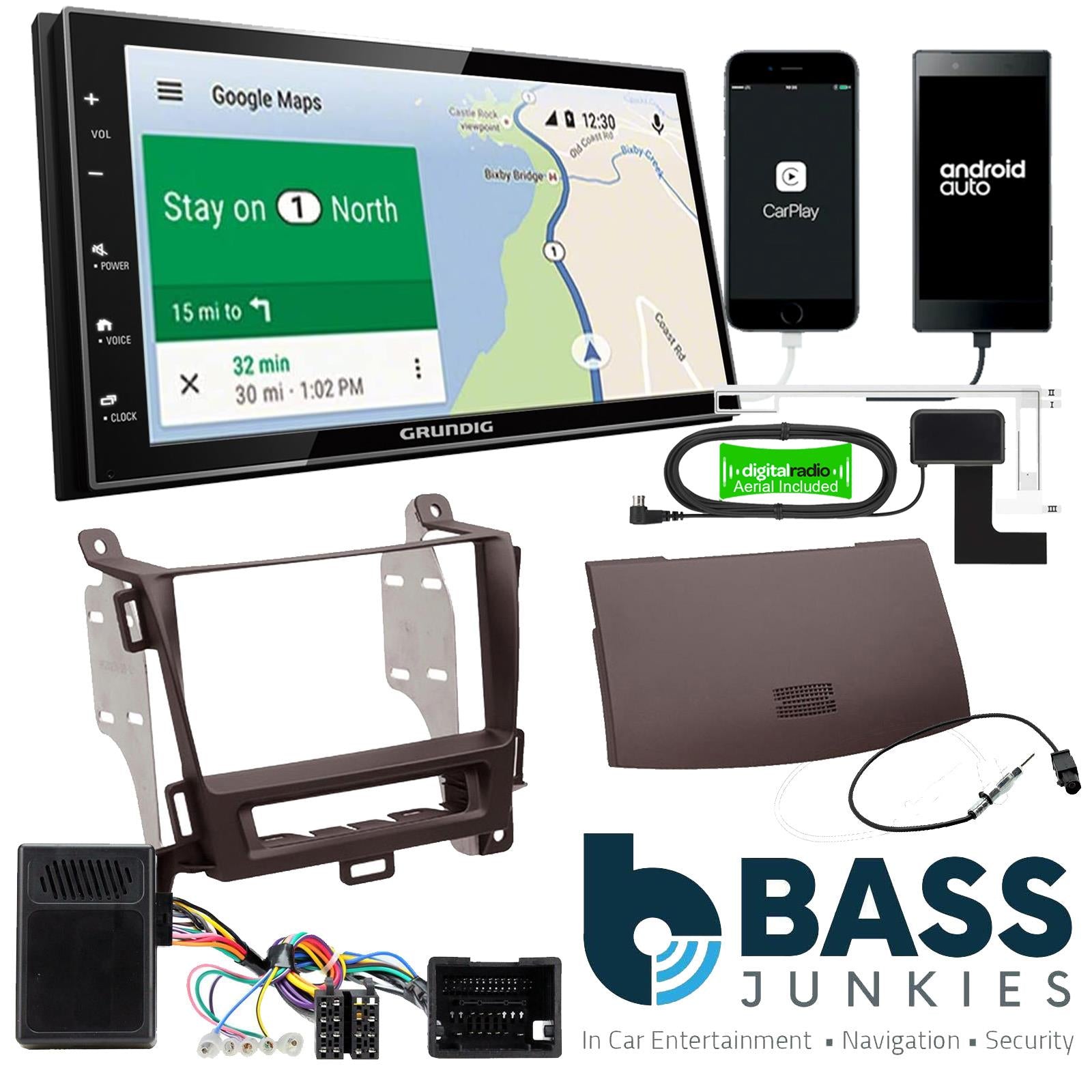 Grundig 6.8" Apple Android Double Din Stereo Fitting Kit + Steering Wheel Stalk Controls to fit Opel Zafira-Tourer 12-16 | Vauxhall Zafira-Tourer 12-18
