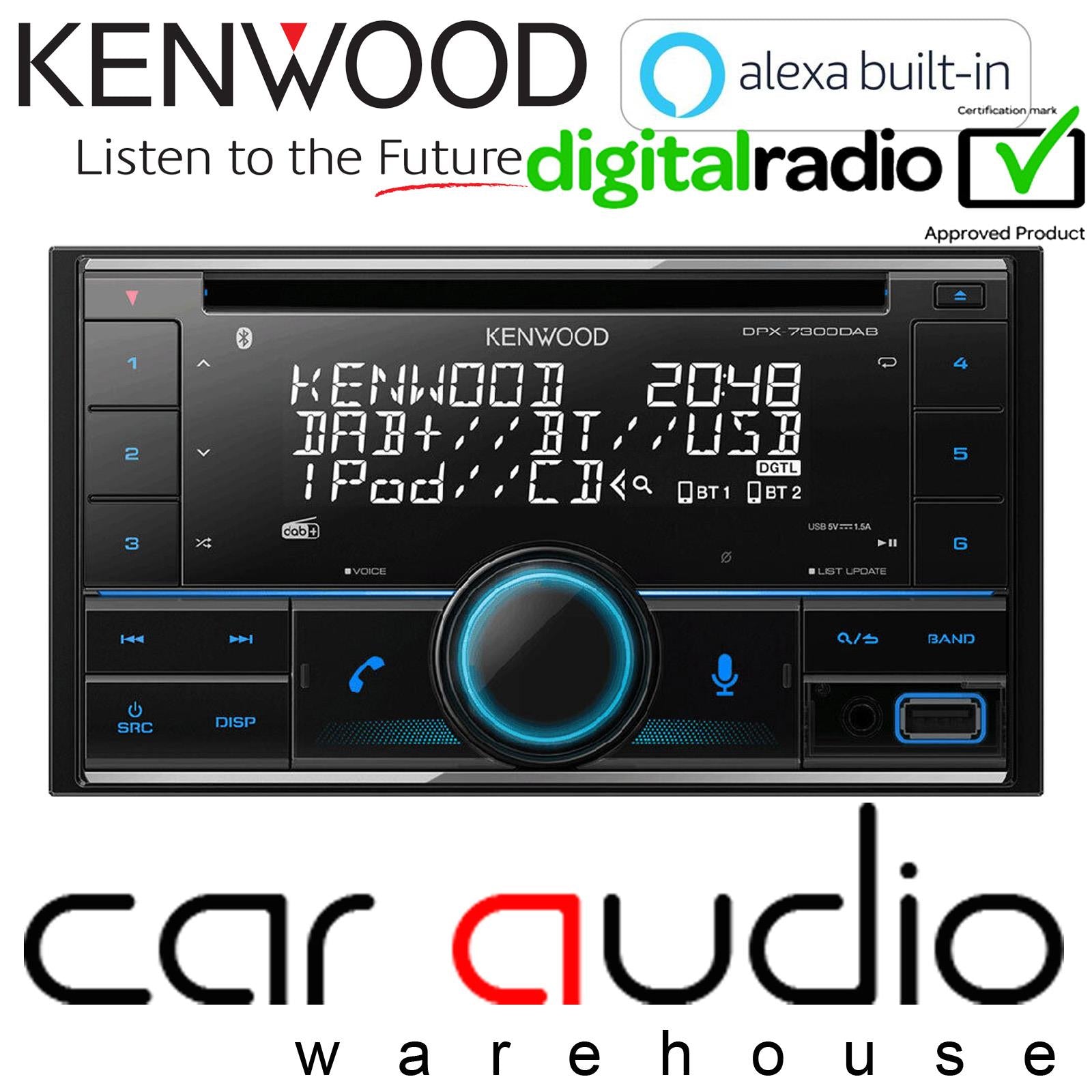 Kenwood DPX-7300DAB Double Din Bluetooth DAB USB iPhone Alexa Android Car Stereo