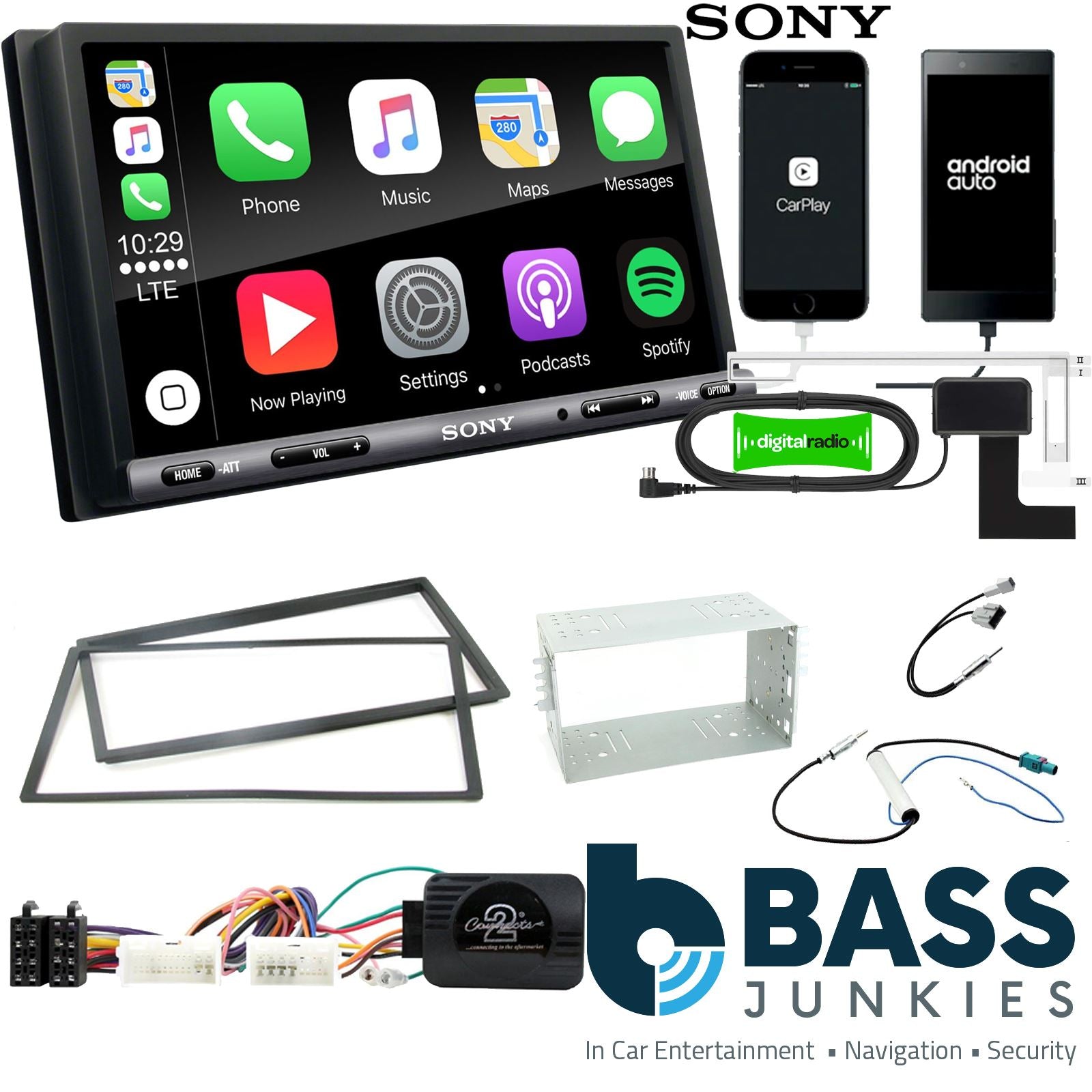 SONY DAB+ Apple | Android Double Din Stereo Fitting Kit + Steering Wheel Stalk Controls to fit Kia Picanto 2008-11