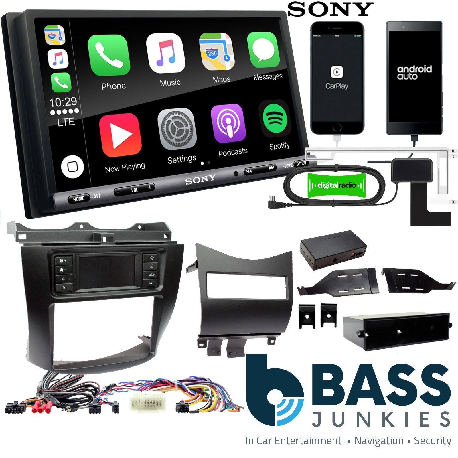 SONY DAB+ Apple | Android Double Din Stereo Fitting Kit + Steering Wheel Stalk Controls to fit Honda Accord 2003-07