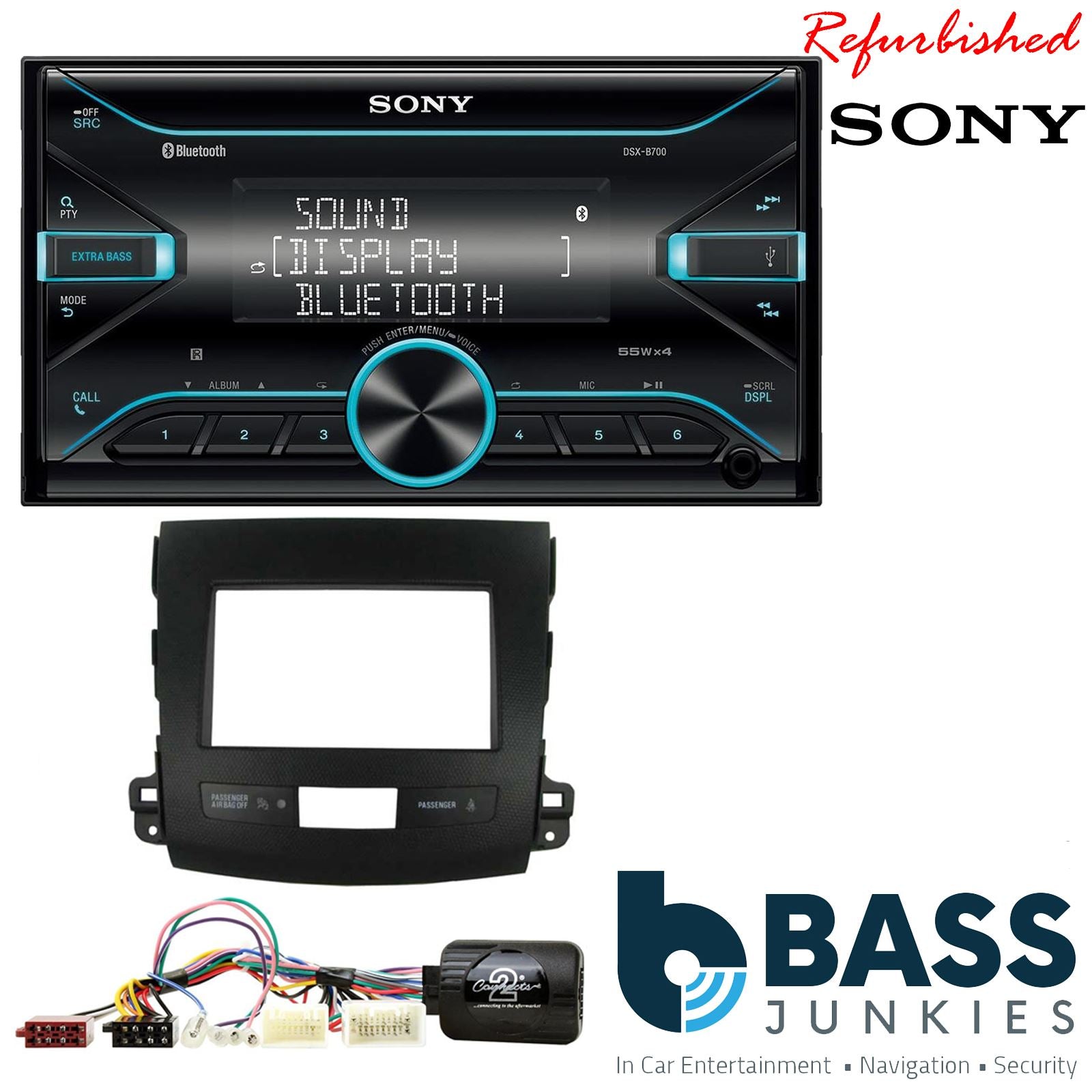 Sony DSX-B700 Bluetooth MP3 USB AUX 4 x 55W Double Din Car Stereo Radio Player + Connects2 Double Din + Steering Wheel Controls fits Mitsubishi Outlander 2007-13