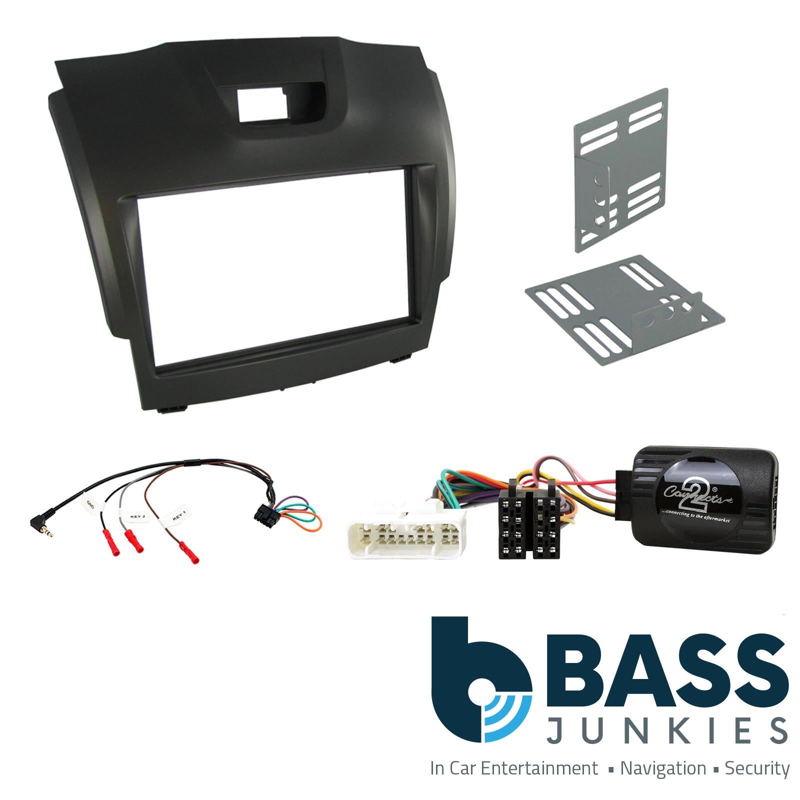 Connects2 CTKIZ01 - Izusu D-Max 2012 Onwards Double Din Facia & Steering wheel Interface Fitting Installation Kit (Grey Facia Panel)
