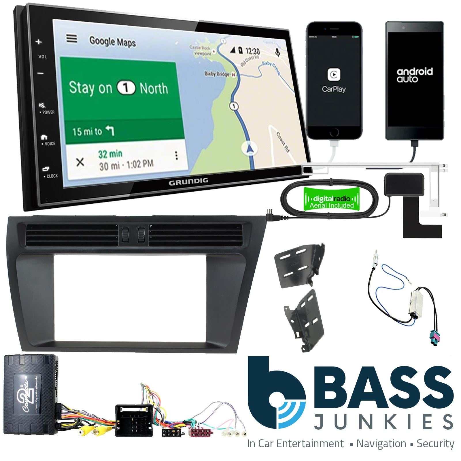 Grundig 6.8" Apple Android Double Din Stereo Fitting Kit + Steering Wheel Stalk Controls to fit Audi A4 2008-15 | Audi A5 2008-15