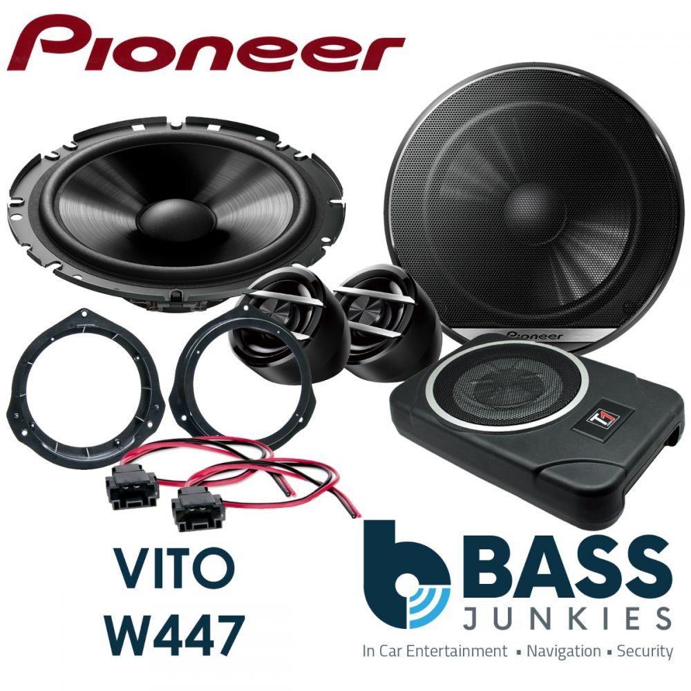 Mercedes Vito W447 2014 Onwards Pioneer Front Door Component Car Speakers & 900 Watts Underseat Subwoofer Kit