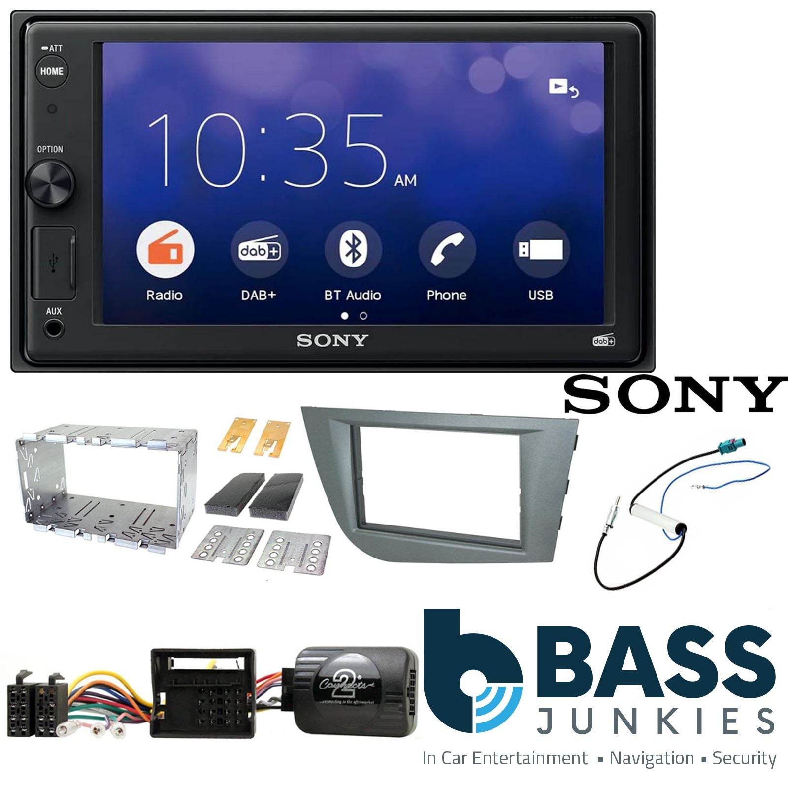 SONY XAV-1550D DAB+ Smart Bluetooth Car Radio + Stereo fitting kit + Steering Wheel Controls Loom for Seat Ibiza	 2008-2014