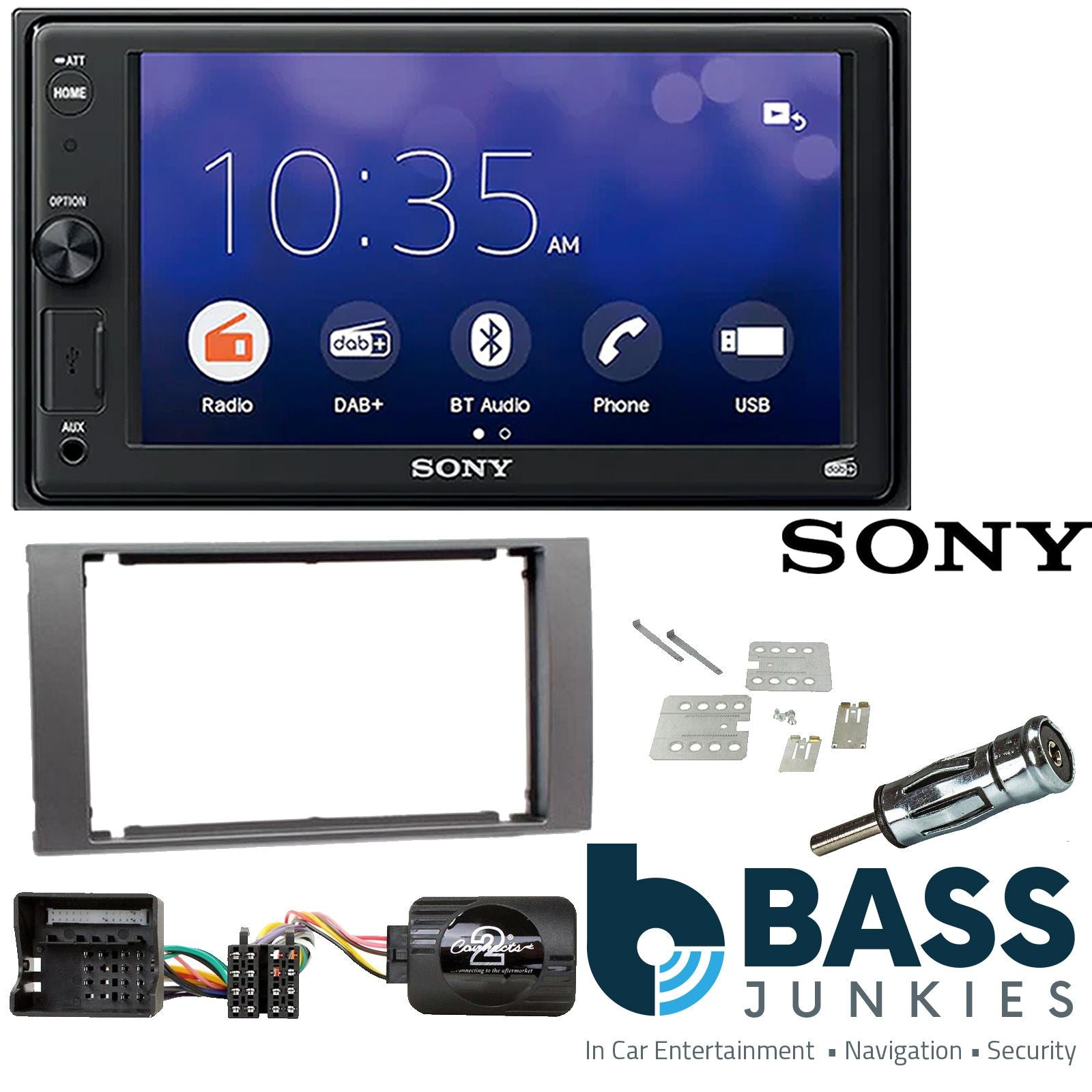 SONY XAV-1550D DAB+ Smart Bluetooth Car Radio + Stereo fitting kit + Steering Wheel Controls Loom for Ford C-Max 2003-2010 | Ford Focus 2004-2007 | Ford Fiesta 2005-2008