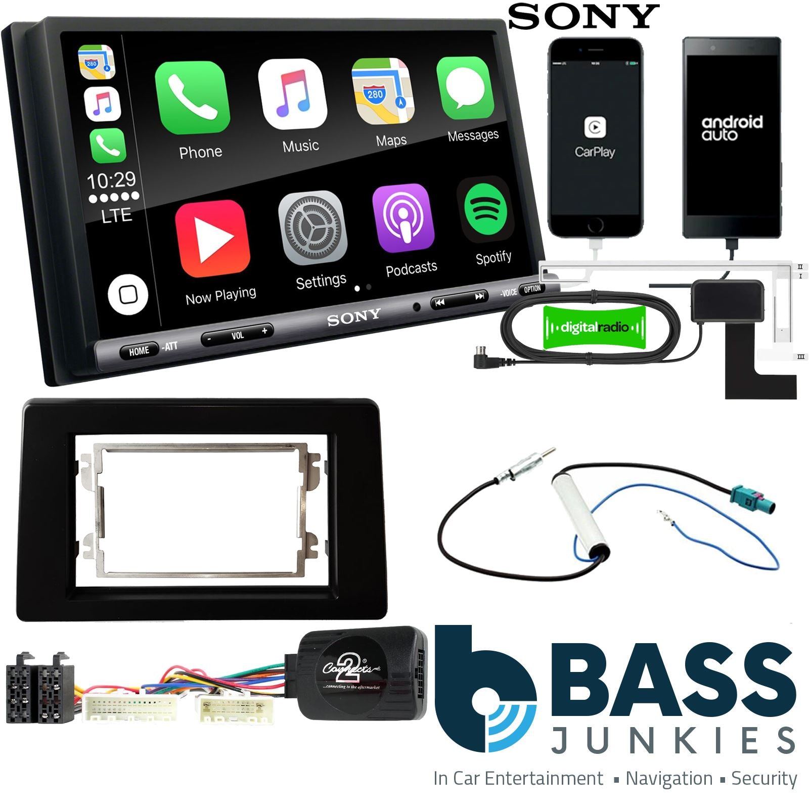 SONY DAB+ Apple | Android Double Din Stereo Fitting Kit + Steering Wheel Stalk Controls to fit Renault Master 2020- | Nissan NV400 2020- | Opel Movano 2020- | Vauxhall Movano 2020-