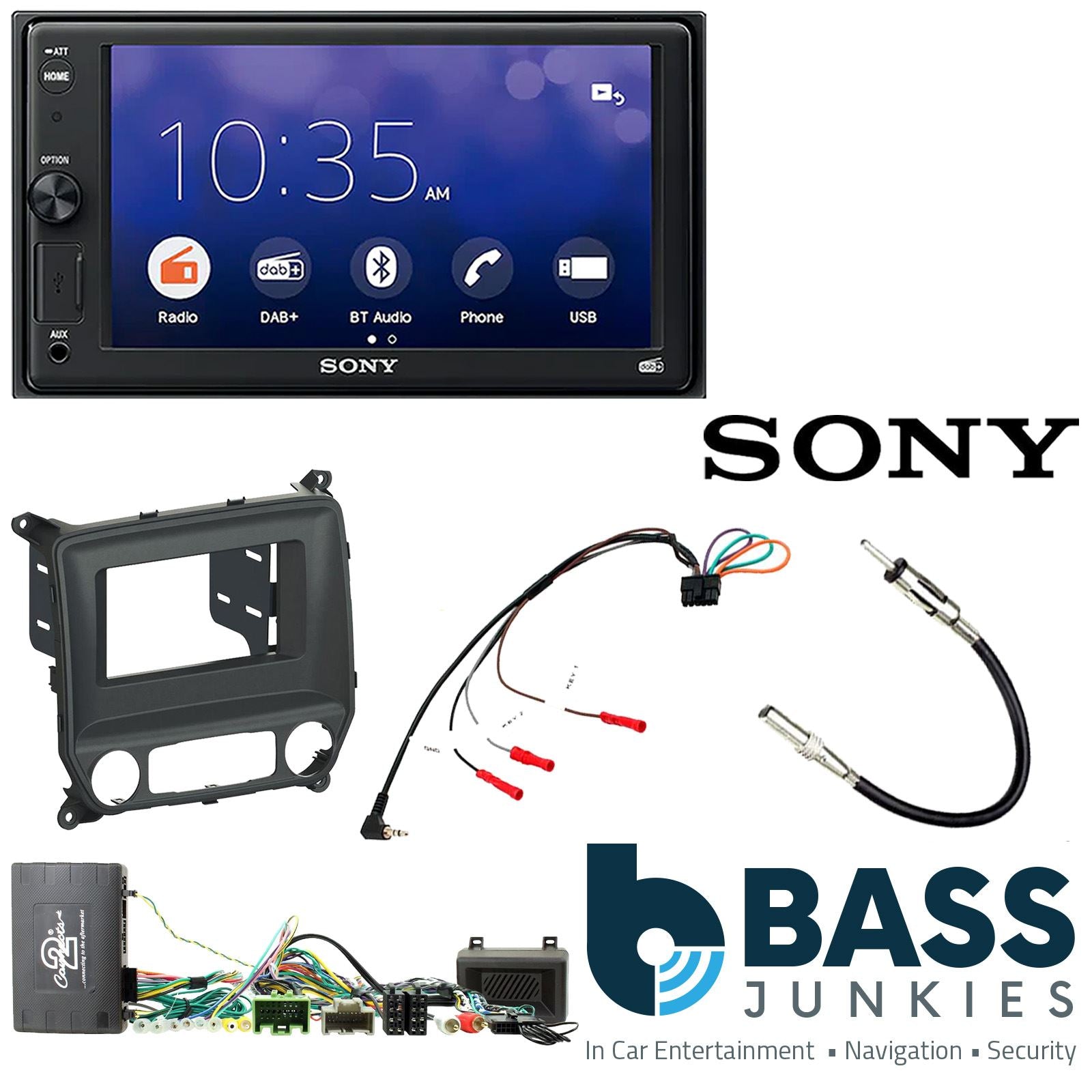 SONY DAB+ Smart Bluetooth Double Din Stereo Fitting Kit + Steering Wheel Stalk Controls to fit Chevrolet Silverado 14-