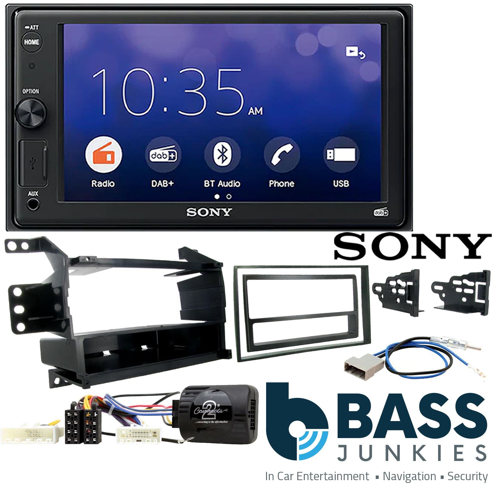 SONY 6.2" Screen Blutooth Double Din Stereo Fitting Kit + Steering Wheel Stalk Controls to fit Nissan Juke 2011-14