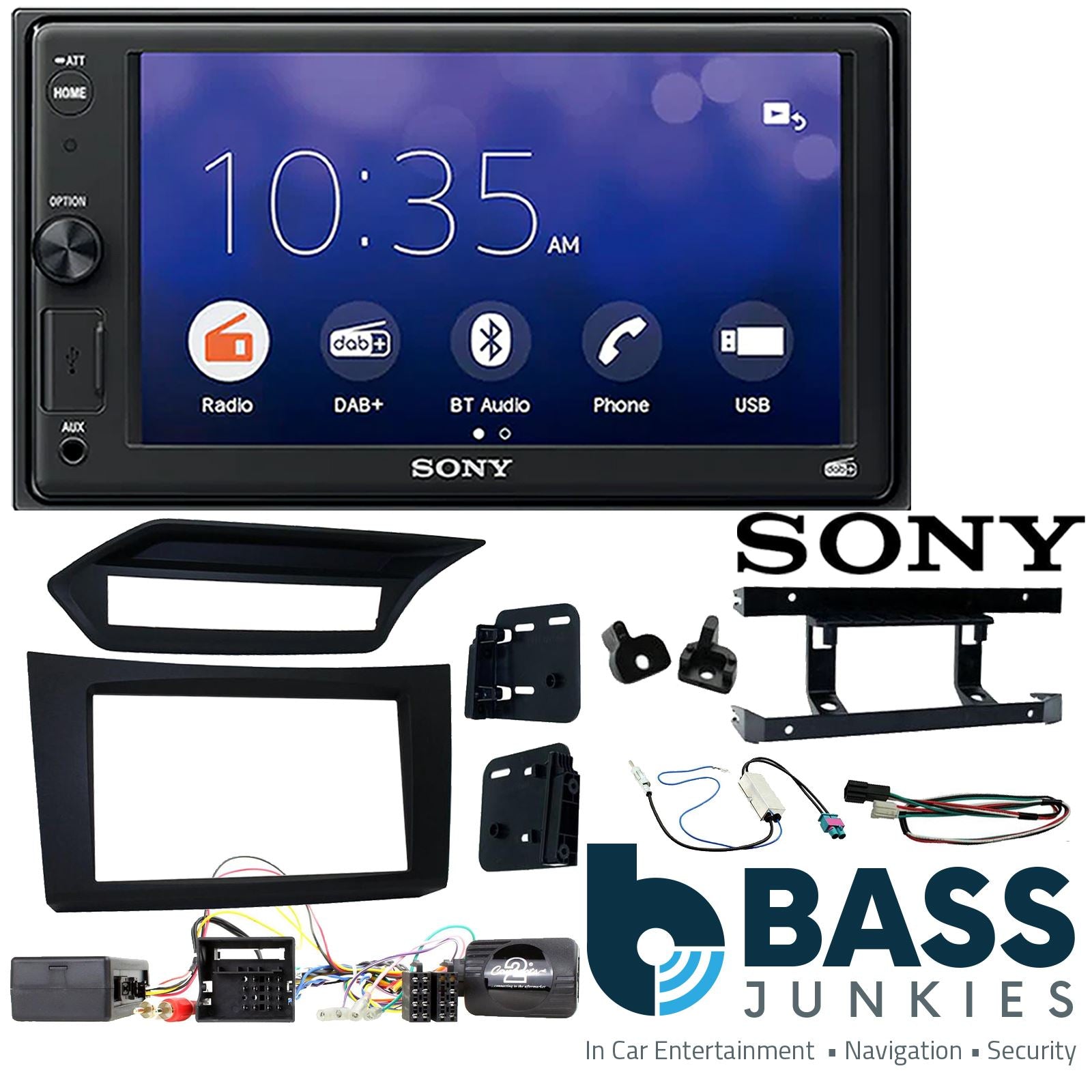 SONY 6.2" Screen Blutooth Double Din Stereo Fitting Kit + Steering Wheel Stalk Controls to fit Mercedes E-Class 2009-12