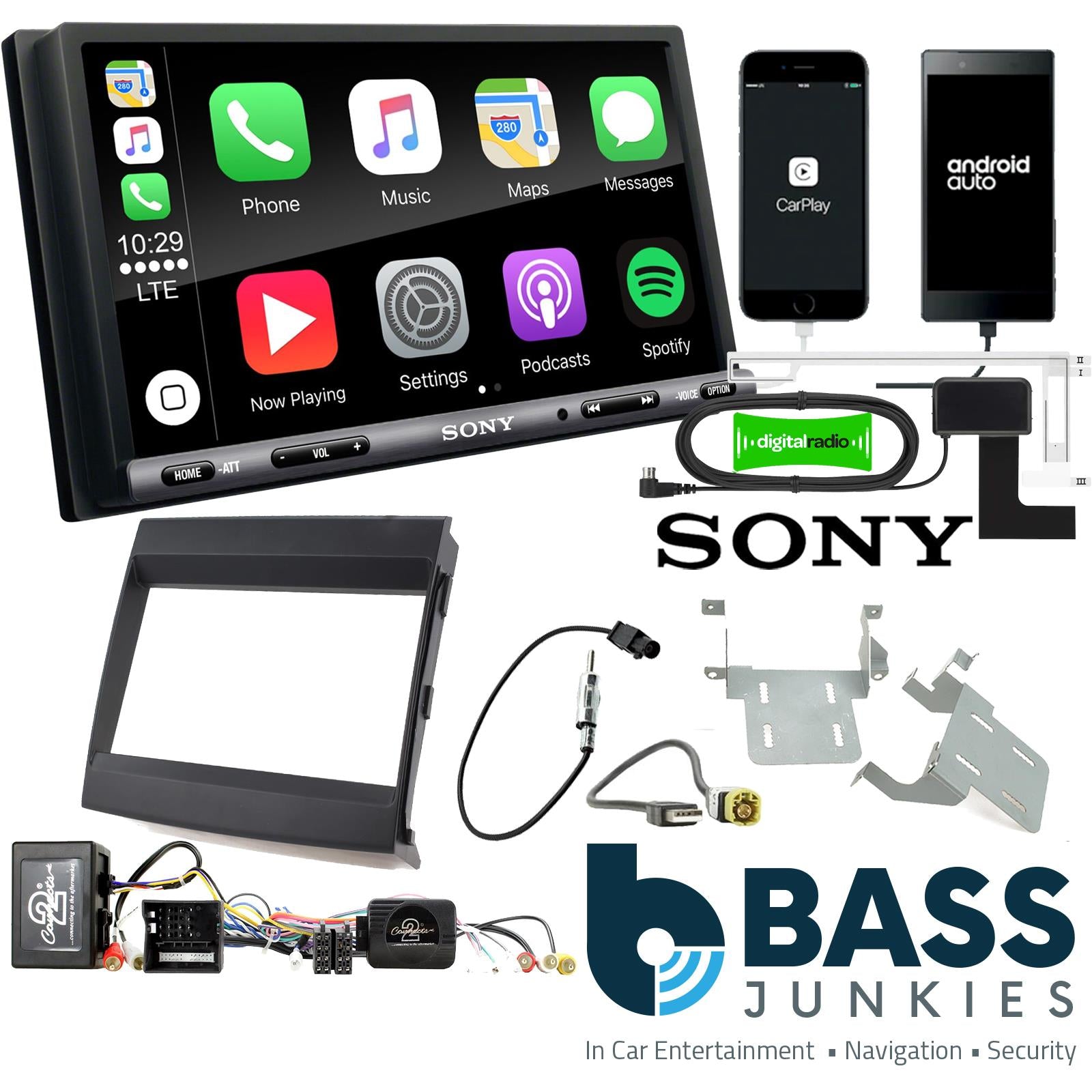 SONY DAB+ Apple | Android Double Din Stereo Fitting Kit + Steering Wheel Stalk Controls to fit Porsche Cayenne 2011-16
