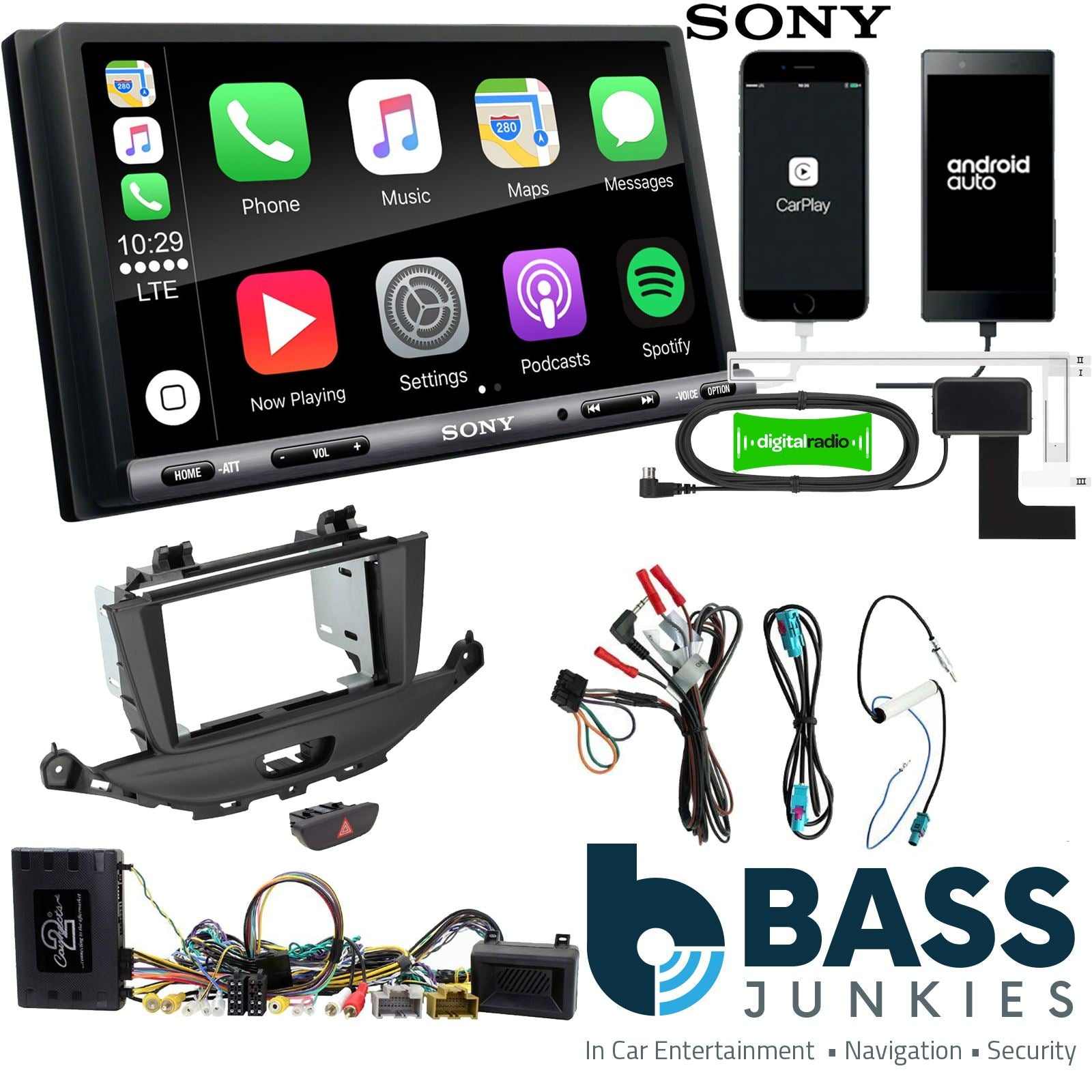 SONY DAB+ Apple | Android Double Din Stereo Fitting Kit + Steering Wheel Stalk Controls to fit Opel Astra K 2017-20 | Vauxhall Astra K 2017-20