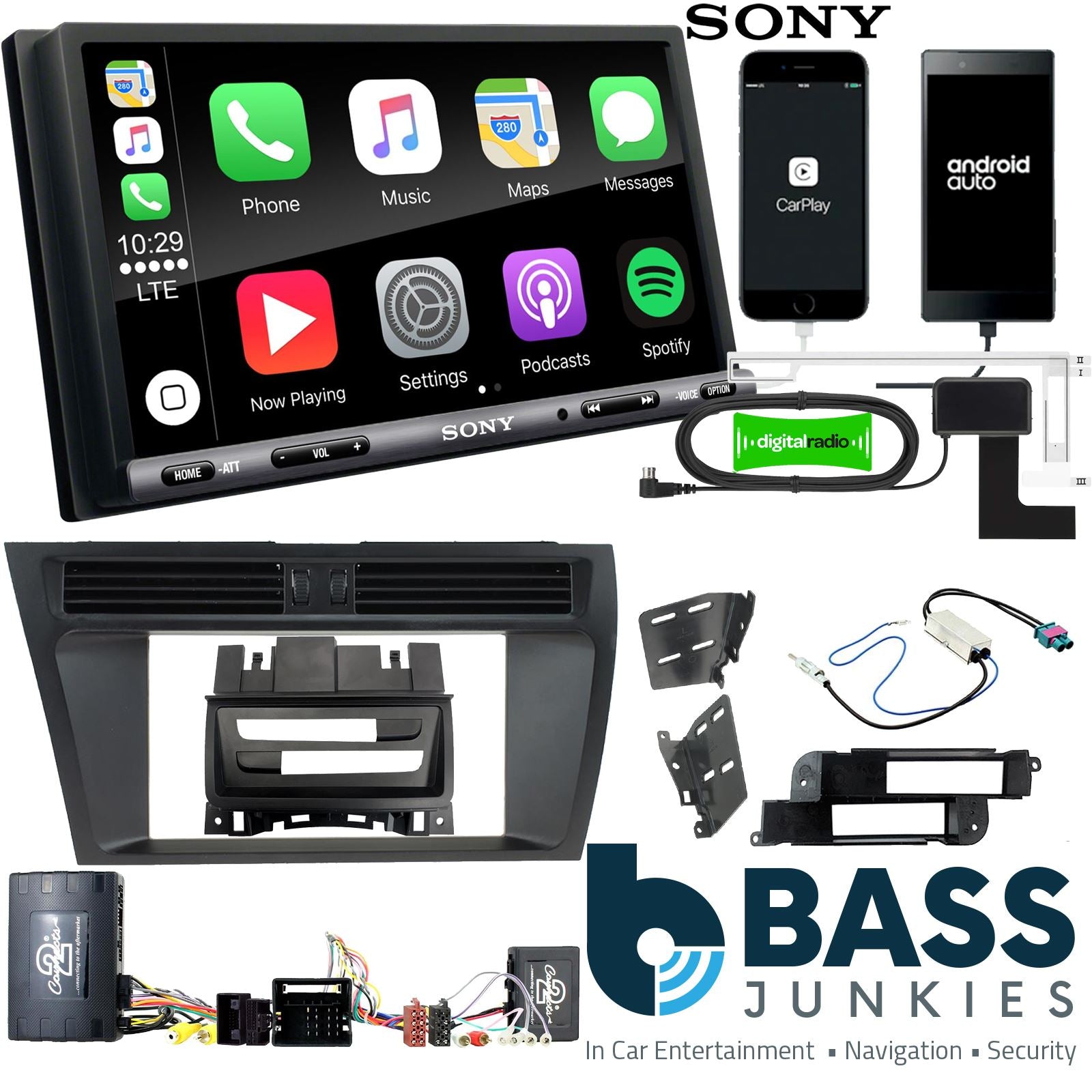 SONY DAB+ Apple | Android Double Din Stereo Fitting Kit + Steering Wheel Stalk Controls to fit Audi A4 2008-16 | Audi A5 2008-16