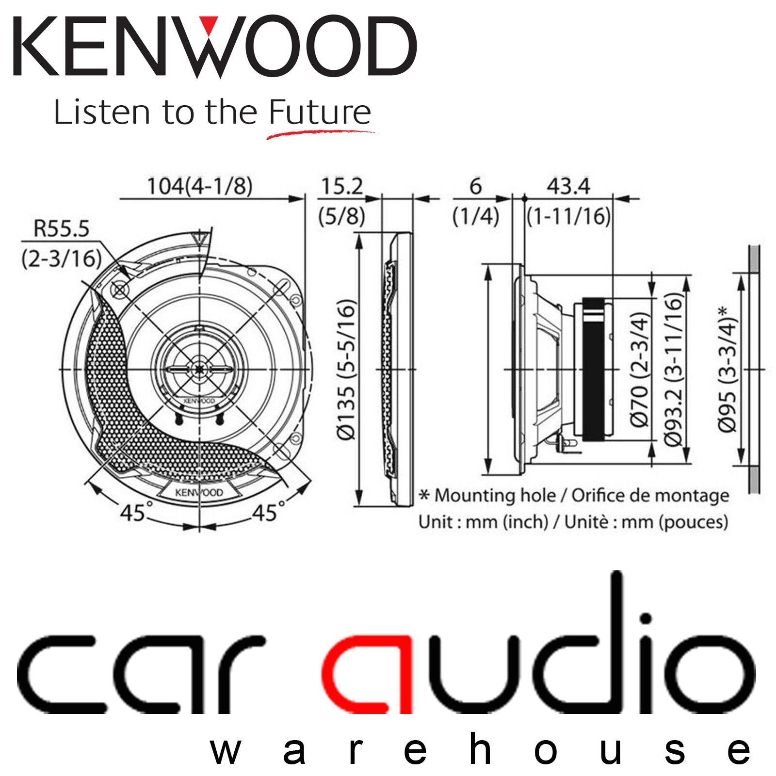 Kenwood KFC-PS1096 10cm 4" 440 Watts Door Dash Shelf Car Stereo Speakers