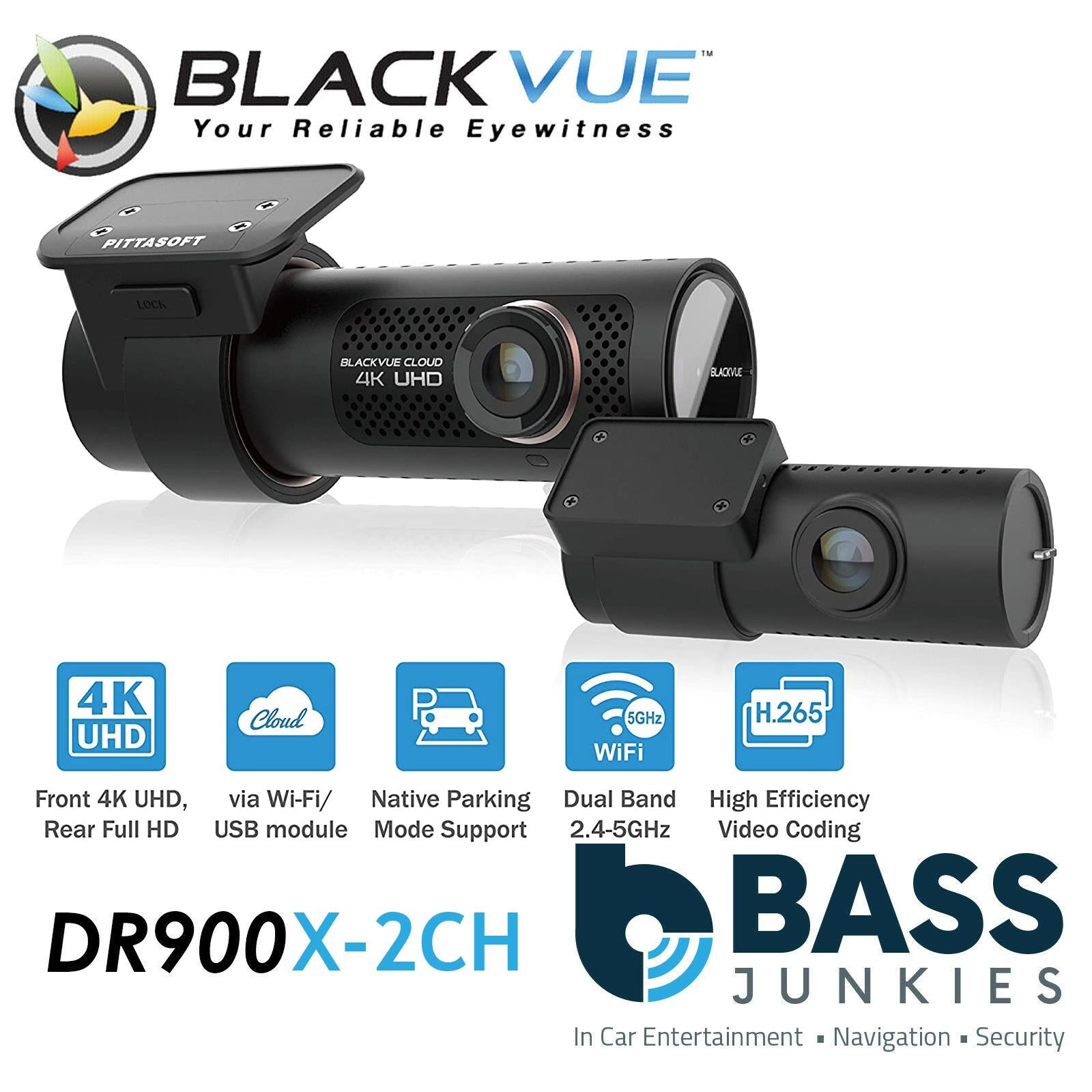 Blackvue DR900X-2CH 64GB 8-MP GPS 4K UHD Ultra Wide Font & Rear Car Dash Camera WIFI Cloud @30fps Rear Camera @60fps Front Camera