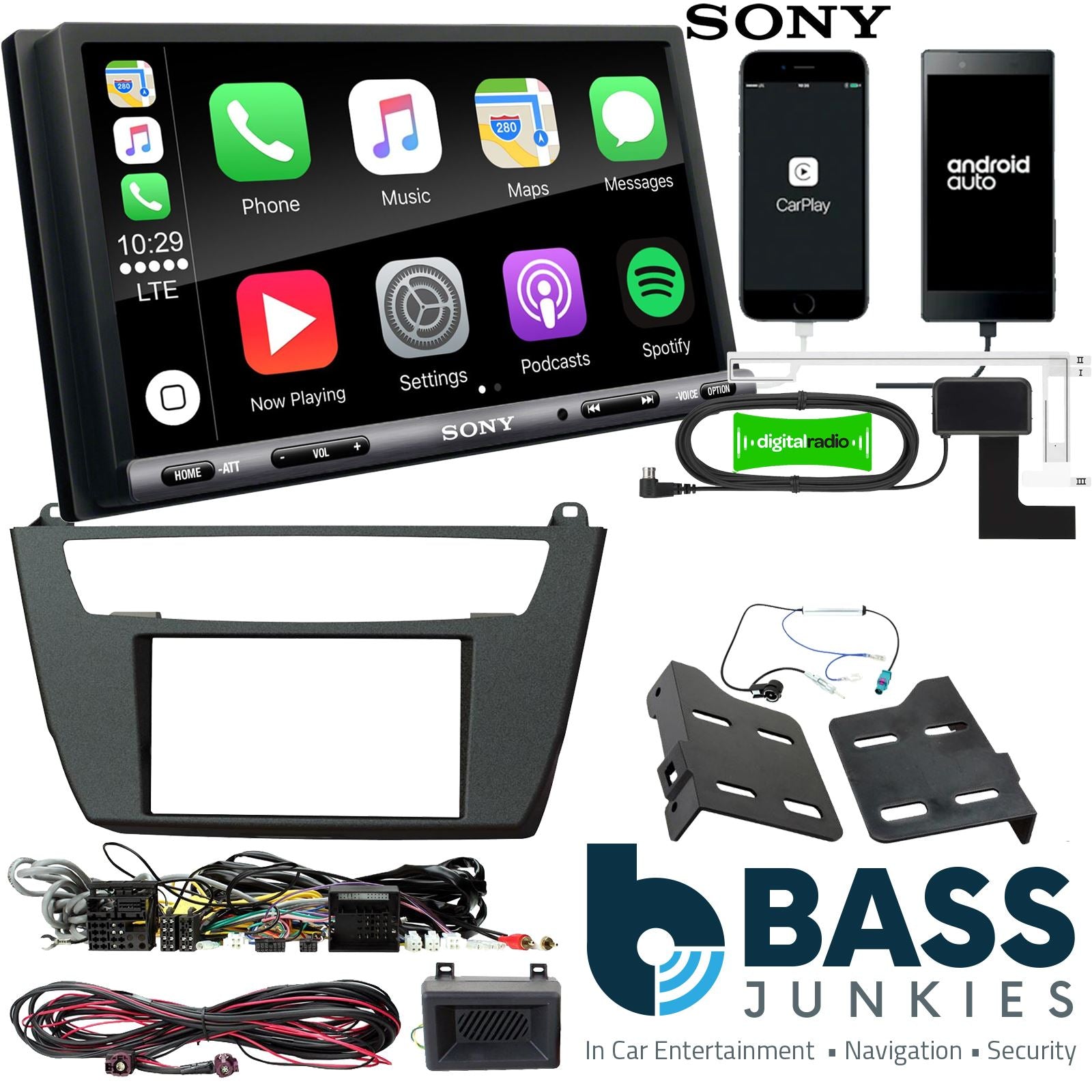 SONY DAB+ Apple | Android Double Din Stereo Fitting Kit + Steering Wheel Stalk Controls to fit BMW 2 Series 2014- | BMW 1-Series 2012-16