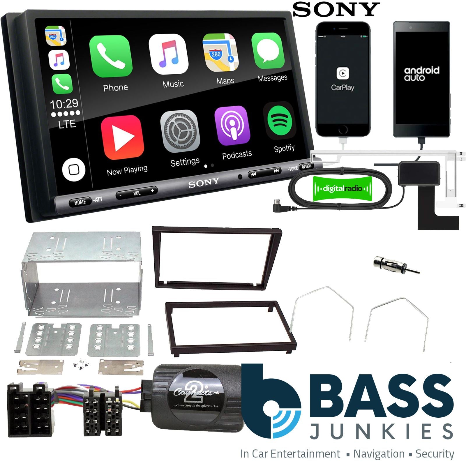 SONY DAB+ Apple | Android Double Din Stereo Fitting Kit + Steering Wheel Stalk Controls to fit Vauxhall Corsa 2000-04 | Vauxhall Meriva 2003-07 | Vauxhall Omega 2000-03 | Vauxhall Vectra -04