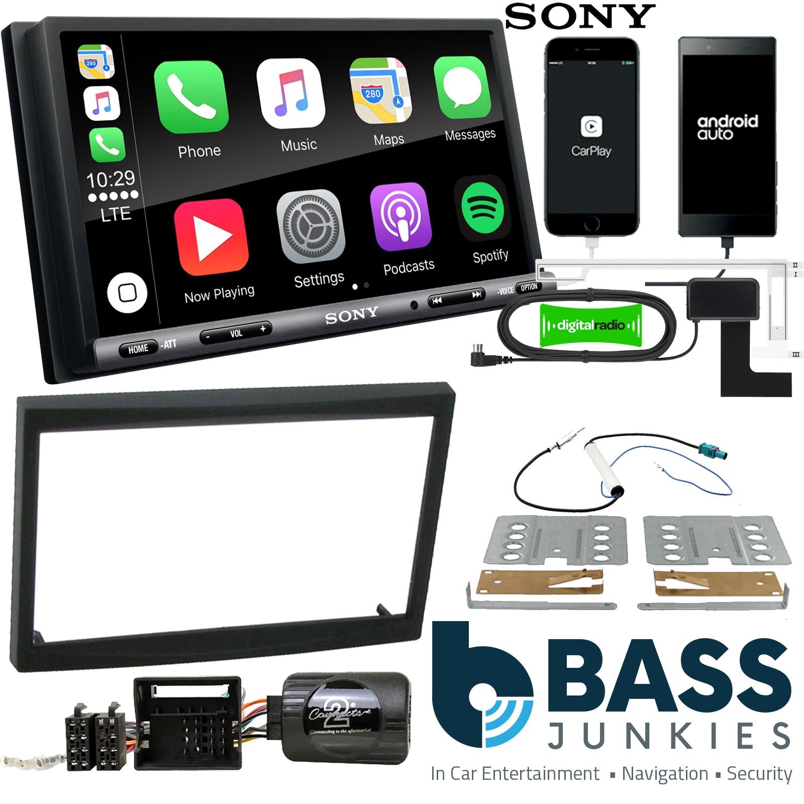 SONY DAB+ Apple | Android Double Din Stereo Fitting Kit + Steering Wheel Stalk Controls to fit Citroen C2 2005-09 | Citroen C3 2005-09