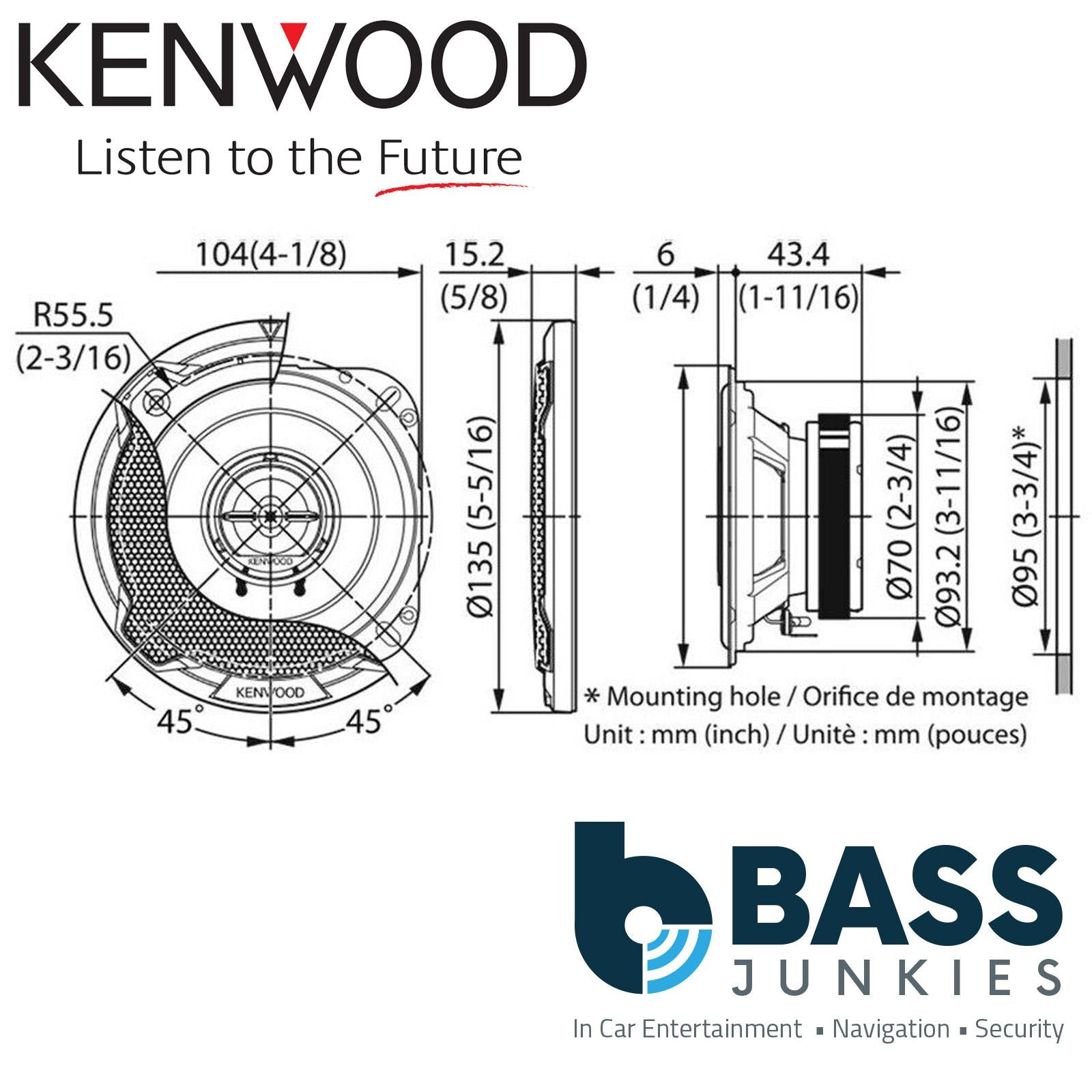 Kenwood KFC-PS1096 10cm 4" 440 Watts Door Dash Shelf Car Stereo Speakers