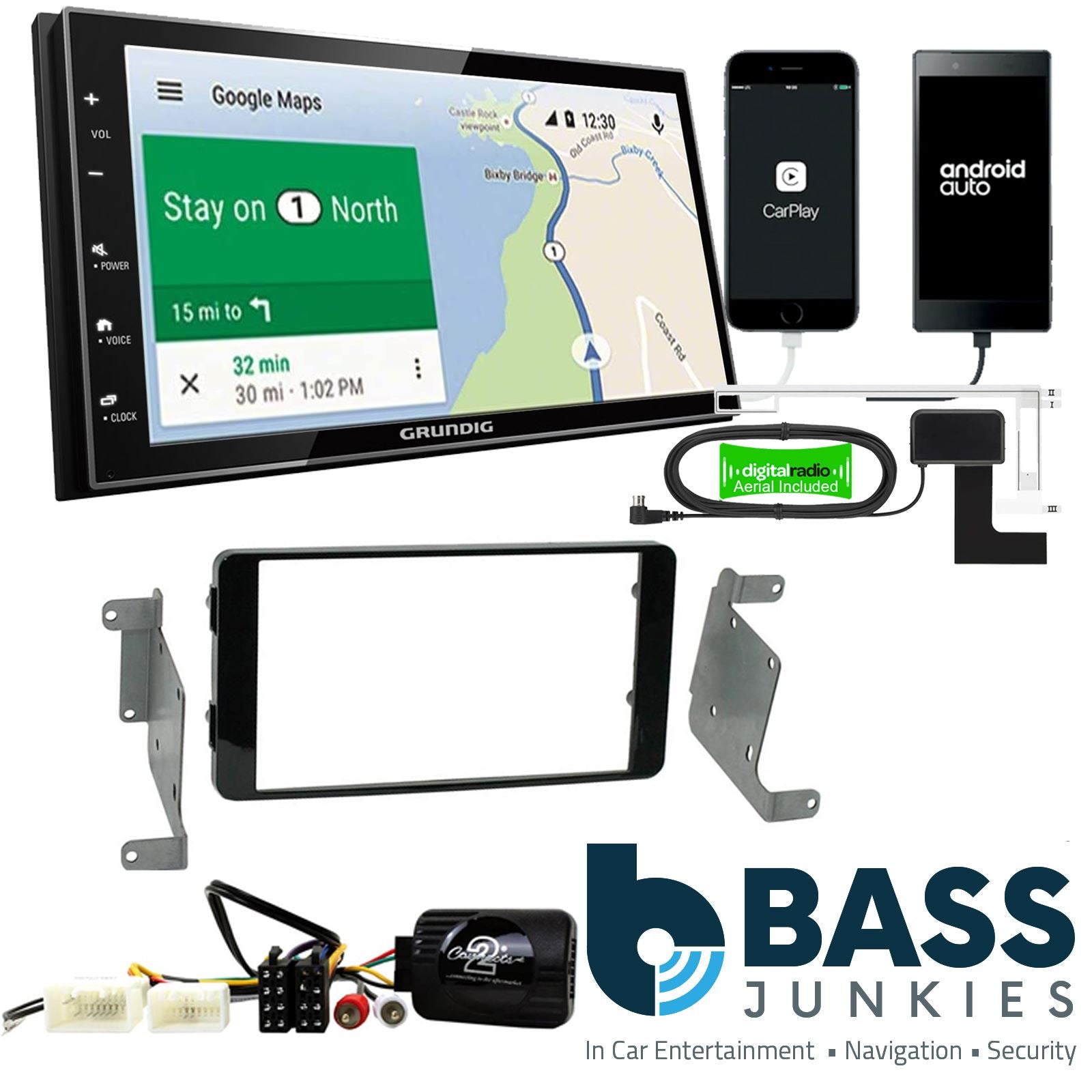 Grundig 6.8" Apple Android Double Din Stereo Fitting Kit + Steering Wheel Stalk Controls to fit Mitsubishi L200 2015-21 | Mitsubishi Triton 2015-21