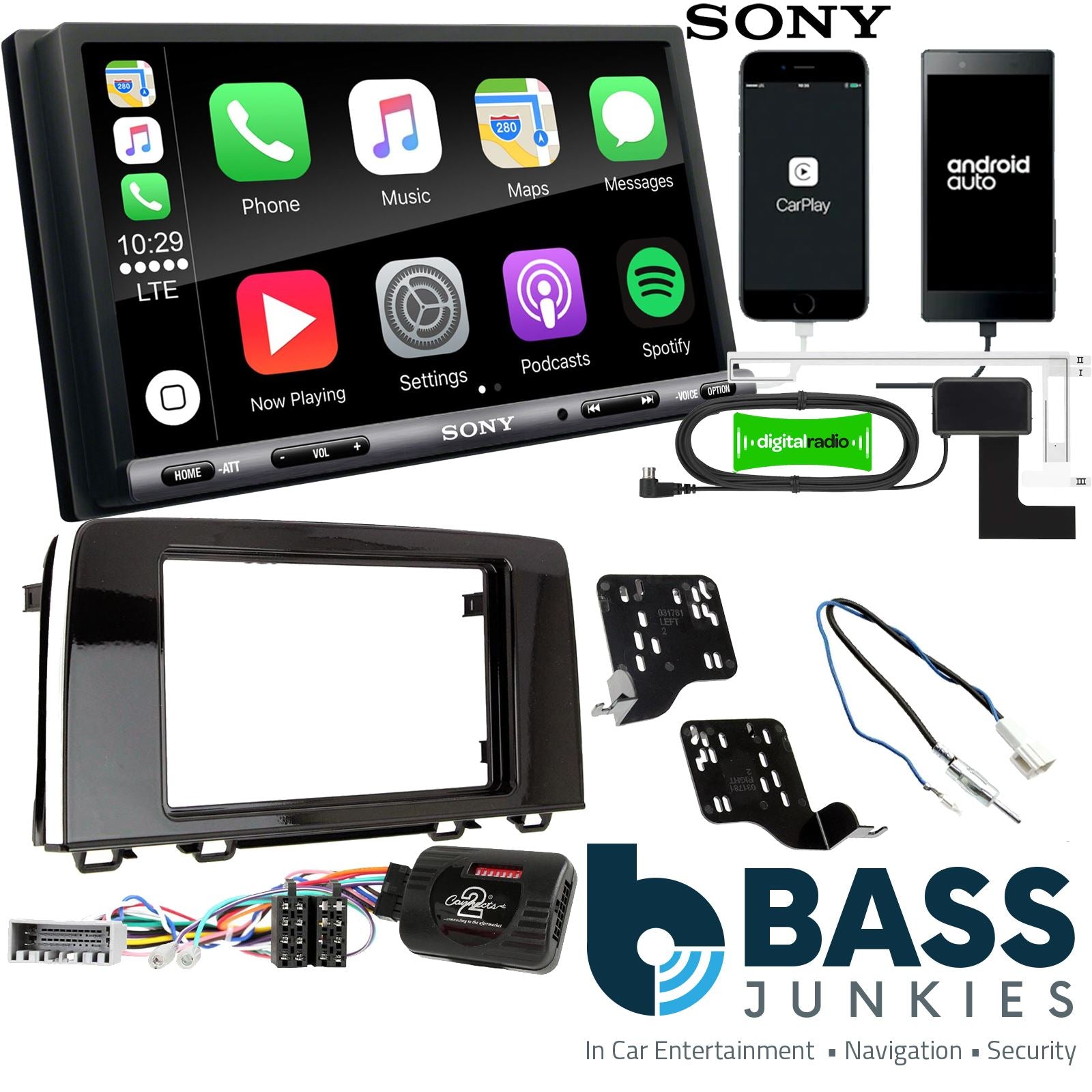 SONY DAB+ Apple | Android Double Din Stereo Fitting Kit + Steering Wheel Stalk Controls to fit Honda CR-V 2017-