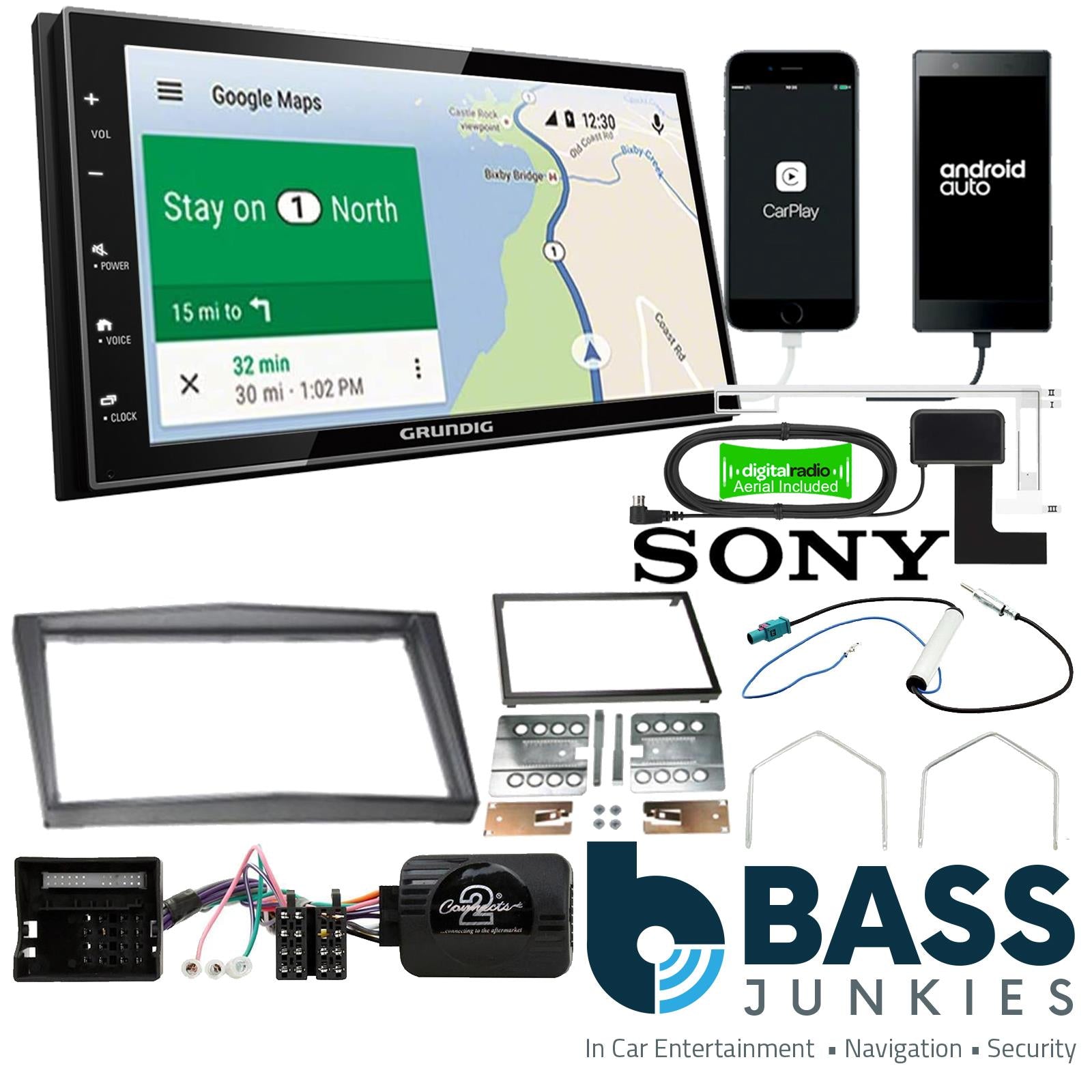 Grundig 6.8" Apple Android Double Din Stereo Fitting Kit + Steering Wheel Stalk Controls to fit Vauxhall Astra 2004-10 | Vauxhall Antara 2006-10 | Vauxhall Corsa 2006-09 | Vauxhall Zafira 2005-14