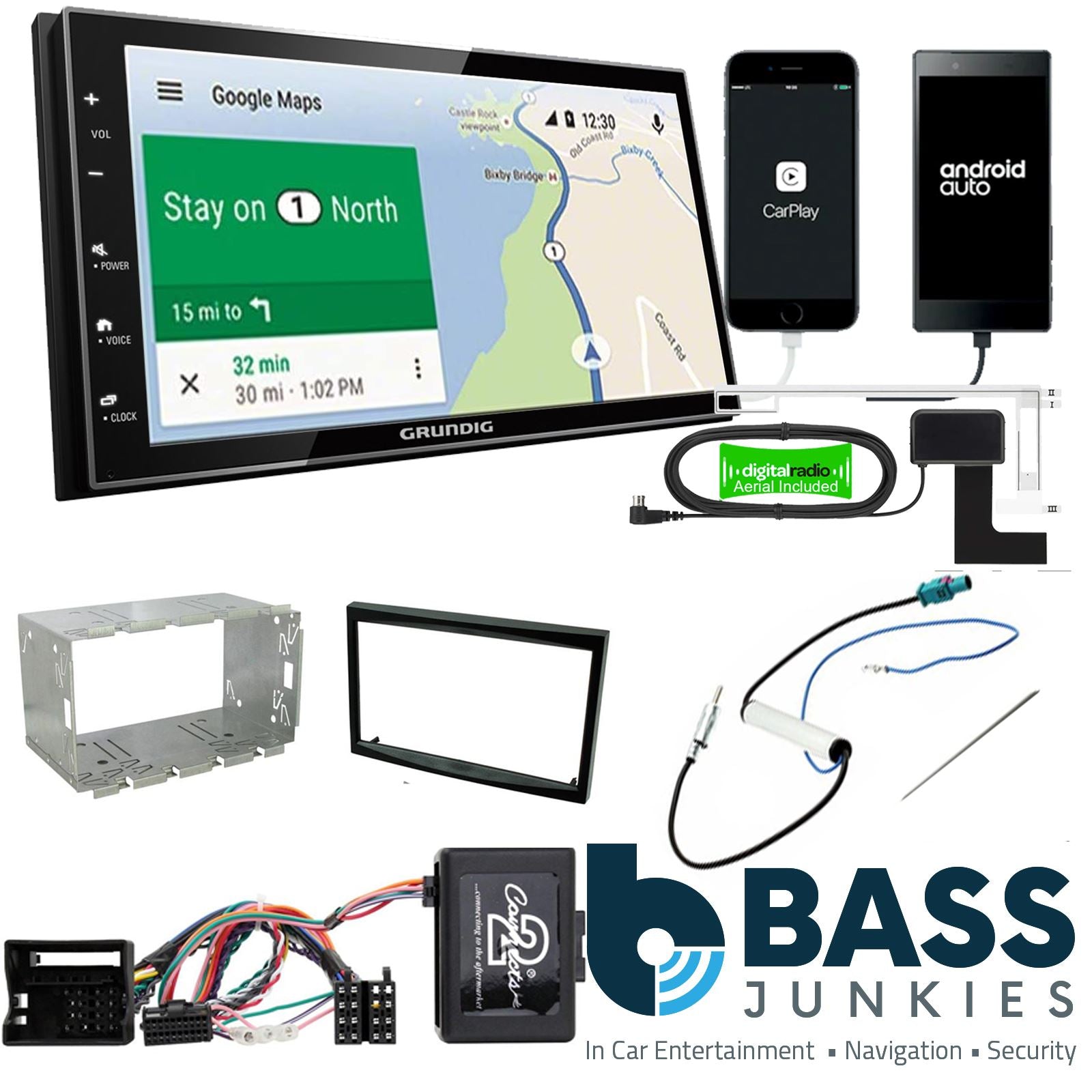 Grundig 6.8" Apple Android Double Din Stereo Fitting Kit + Steering Wheel Stalk Controls to fit Peugeot 207 2006-12 | Peugeot 307 2005-08 | Peugeot Expert 2006-17