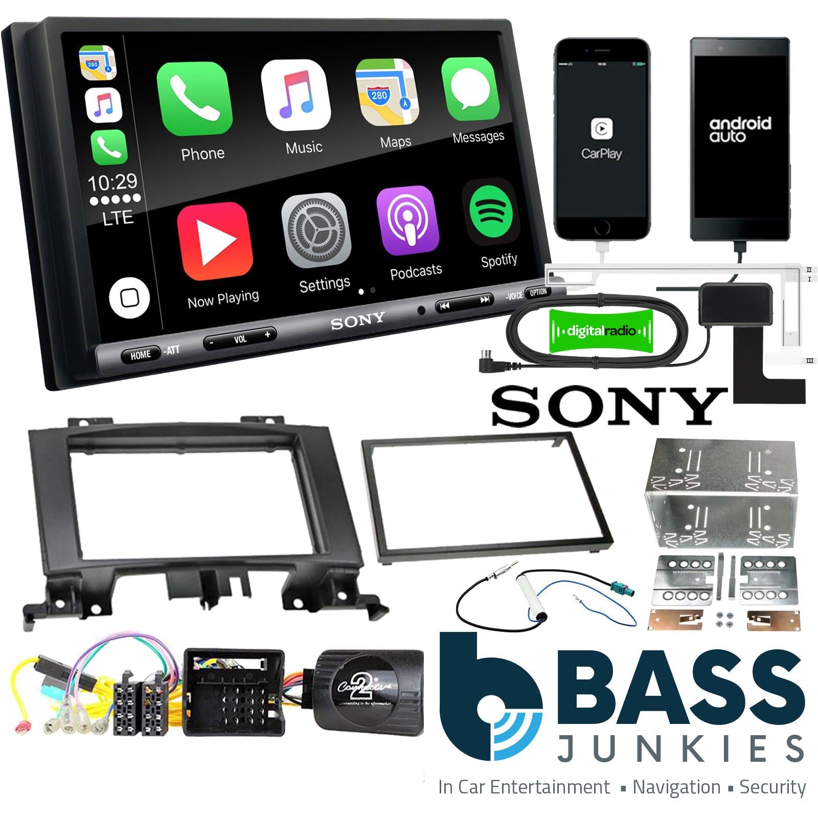 SONY DAB+ Apple | Android Double Din Stereo Fitting Kit + Steering Wheel Stalk Controls to fit VW Crafter 2014-17