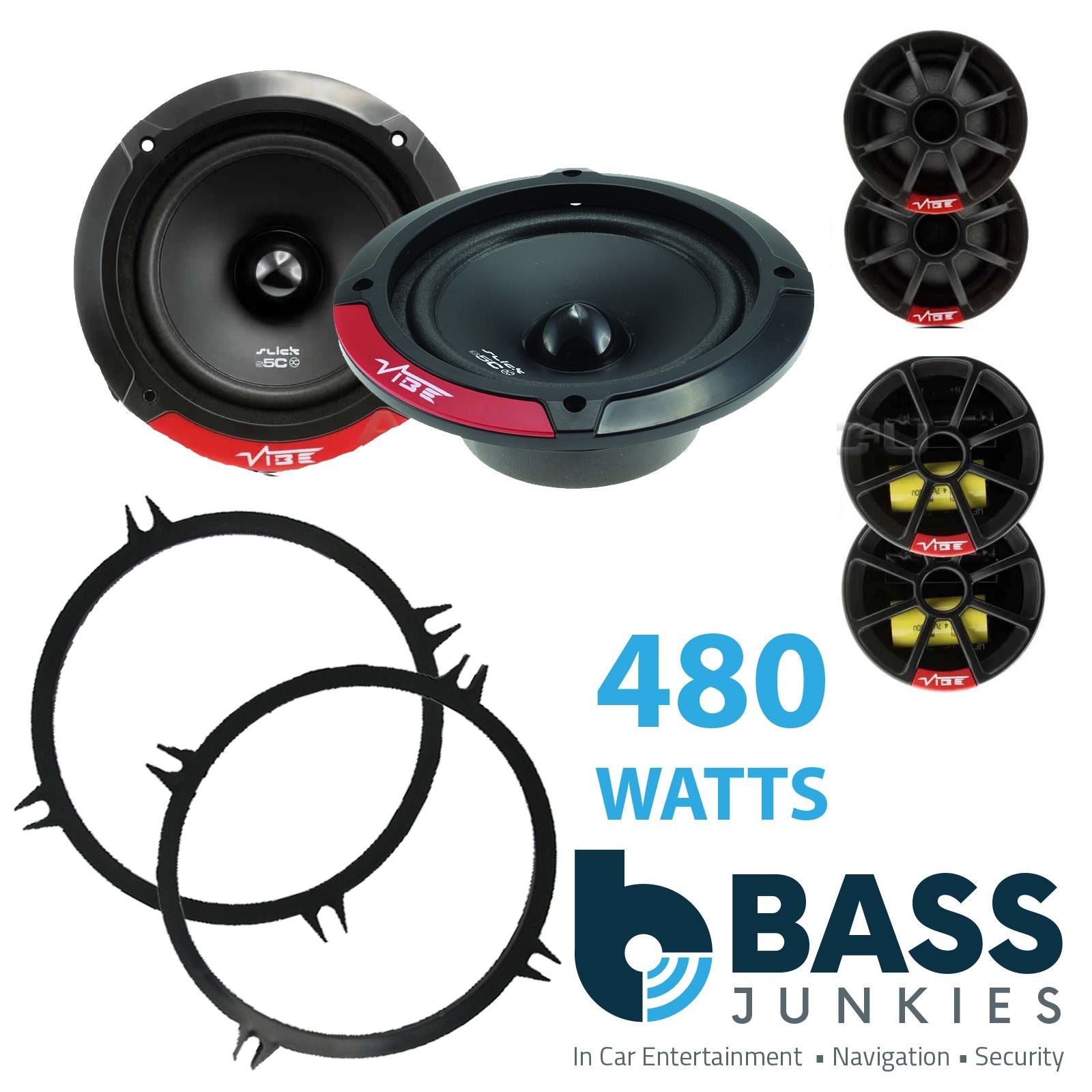 Vibe SLICK5C-V7 2-Way 130mm/13cm/5.25" Component Speakers (Per Pair 480 Watts) Fits Universal