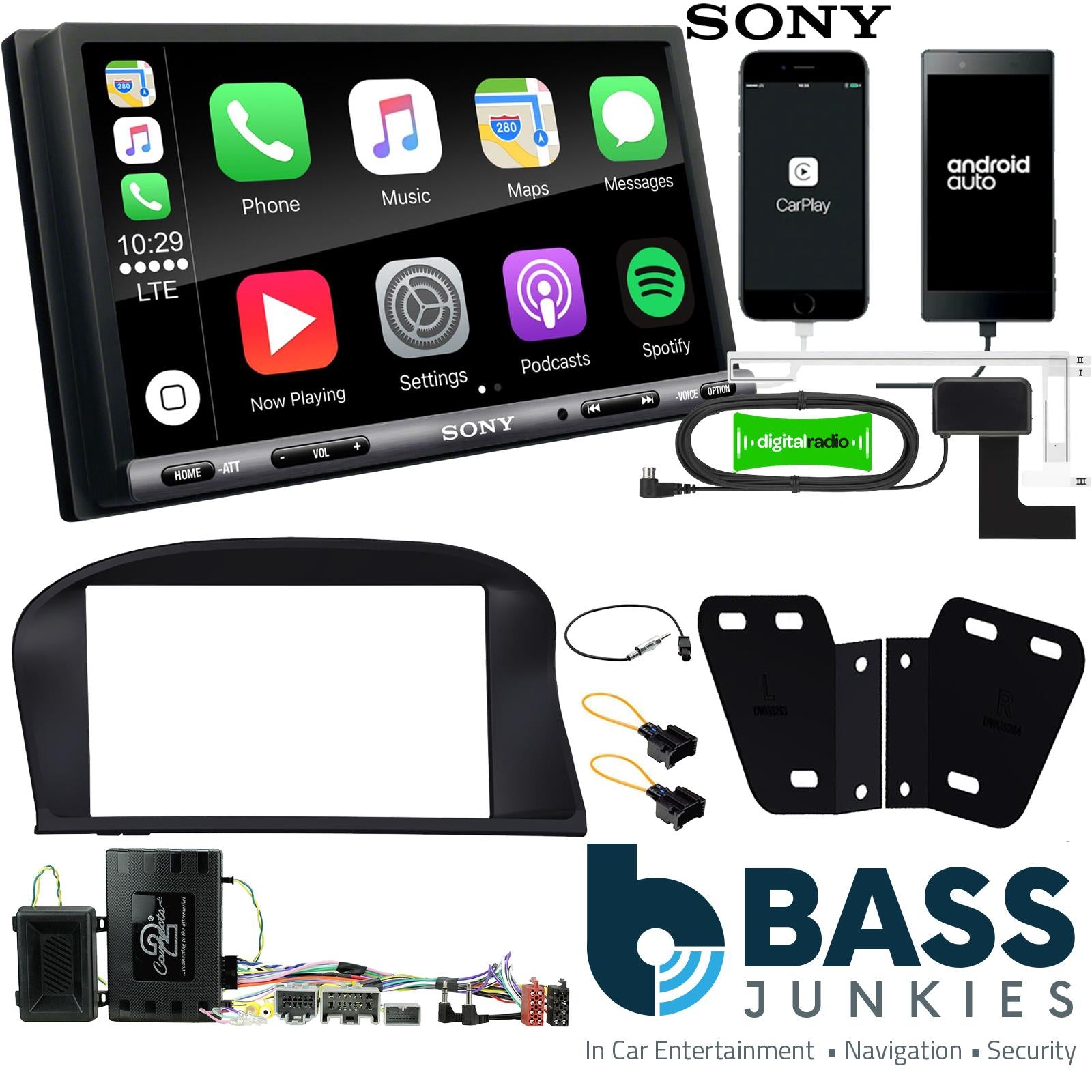 SONY DAB+ Apple | Android Double Din Stereo Fitting Kit + Steering Wheel Stalk Controls to fit Volvo V70 2012-16 | Volvo XC70 2012-16