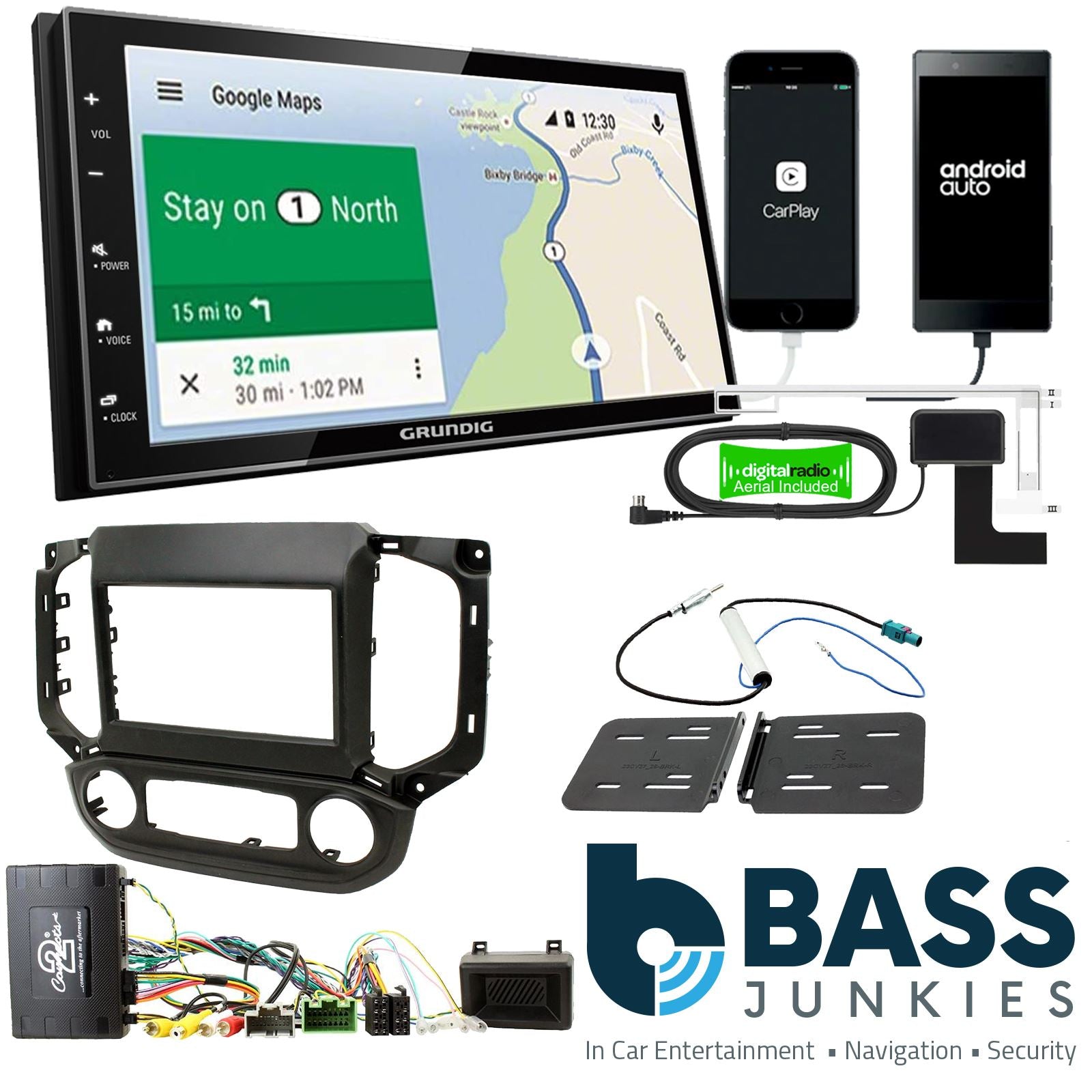 Grundig 6.8" Apple Android Double Din Stereo Fitting Kit + Steering Wheel Stalk Controls to fit Chevrolet S-10 2016-21 | Chevrolet Colorado 2016-20