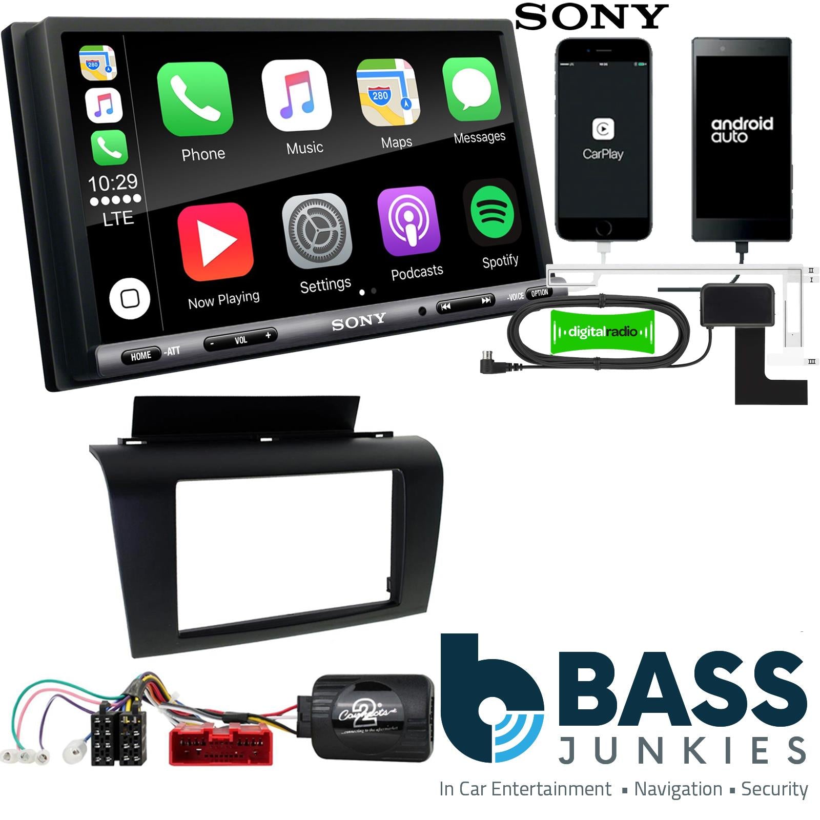 SONY DAB+ Apple | Android Double Din Stereo Fitting Kit + Steering Wheel Stalk Controls to fit Mazda 3 2004-09