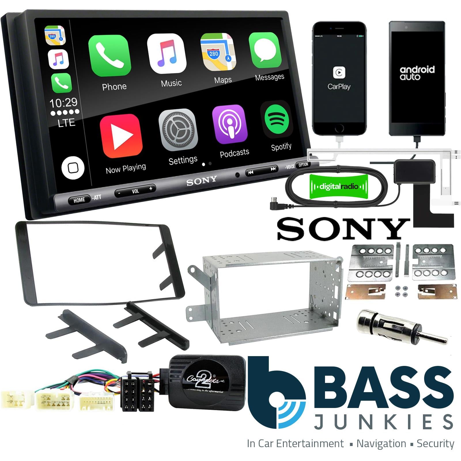 SONY DAB+ Apple | Android Double Din Stereo Fitting Kit + Steering Wheel Stalk Controls to fit Toyota Fortuner 2007-15