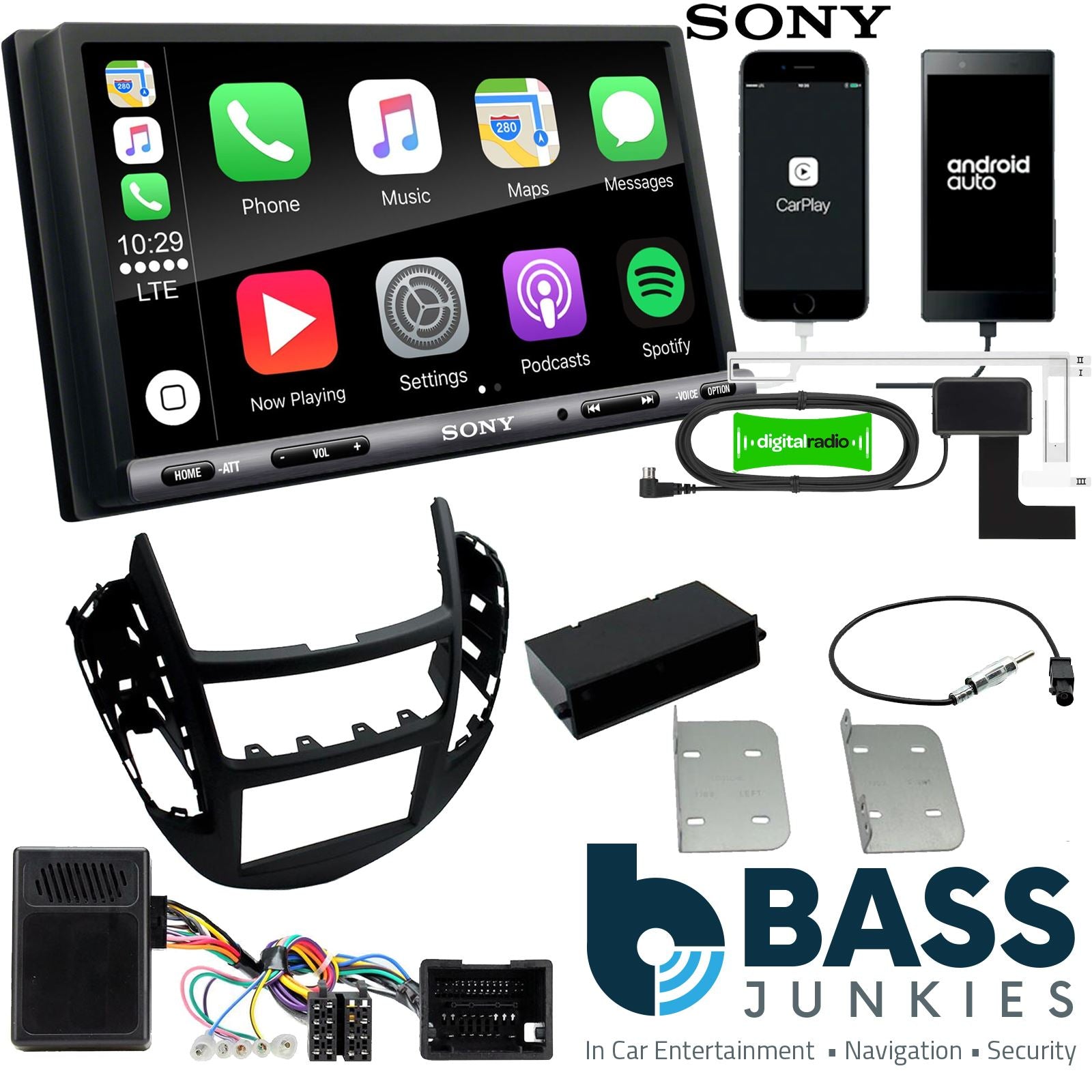 SONY DAB+ Apple | Android Double Din Stereo Fitting Kit + Steering Wheel Stalk Controls to fit Chevrolet Tracker 2013-21 | Chevrolet Trax 2013-21 | Holden Trax 2017-20