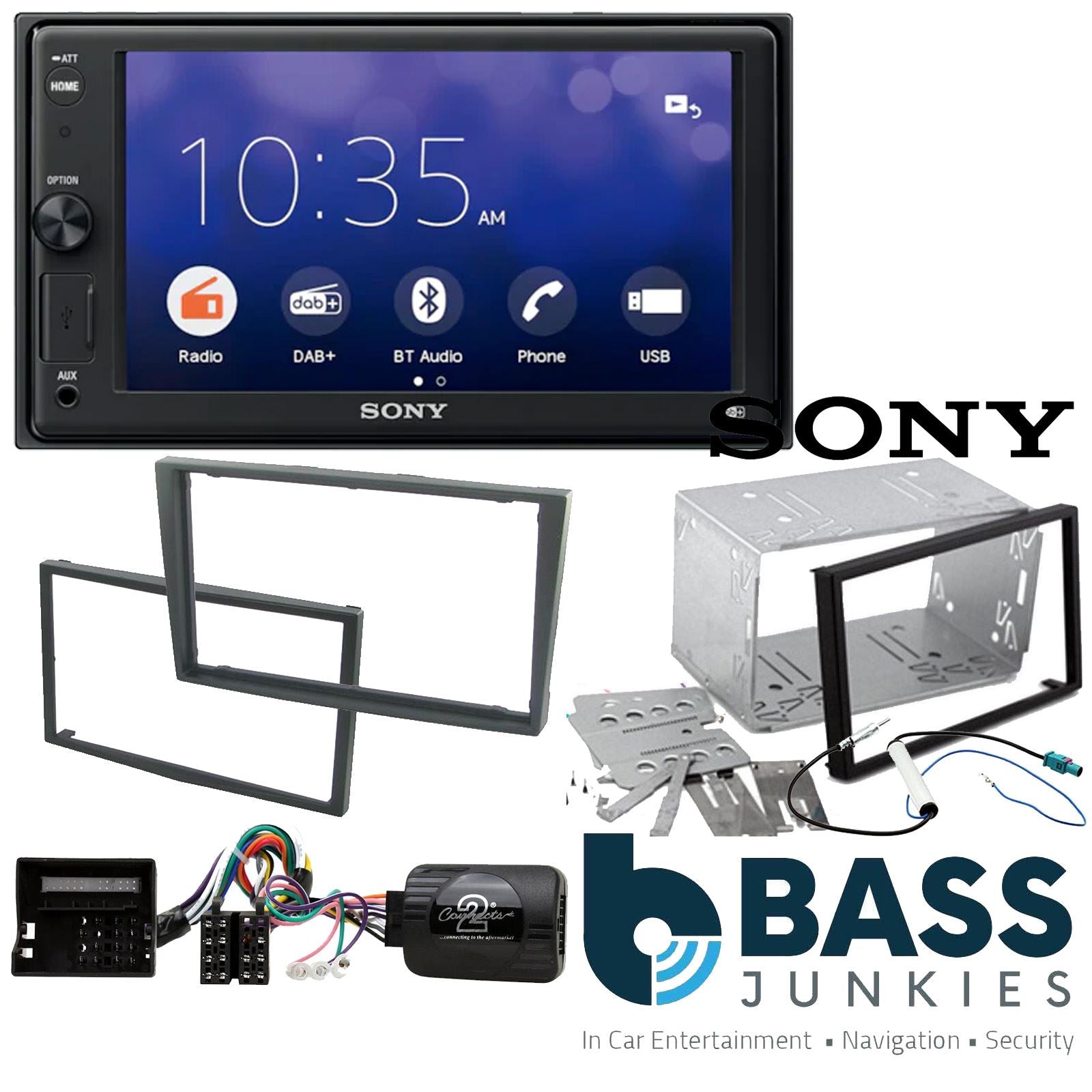 SONY 6.2" Screen Blutooth Double Din Stereo Fitting Kit + Steering Wheel Stalk Controls to fit Vauxhall Corsa 2004-06 | Vauxhall Meriva 2005-10 | Vauxhall Signum 2005-08 | Vauxhall Tigra 2004-09 | Vauxhall Vectra 2004-08