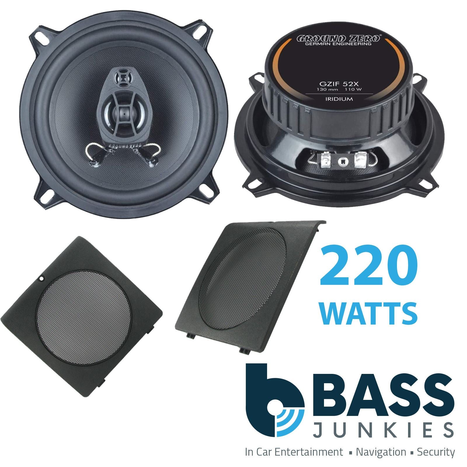 Ground Zero 2-Way 130mm/13cm/5.25" Car Coaxial Speakers (Pair Max 220 Watts) Fits VW Golf 1983-92 | Jetta 83-92