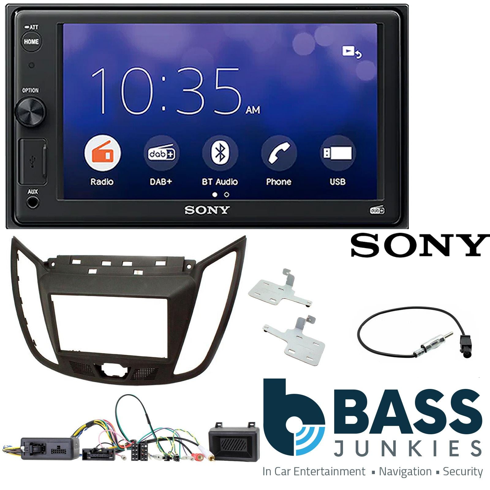SONY XAV-1550D DAB+ Smart Bluetooth Car Radio + Stereo fitting kit + Steering Wheel Controls Loom for Ford C-Max 2010-2019
