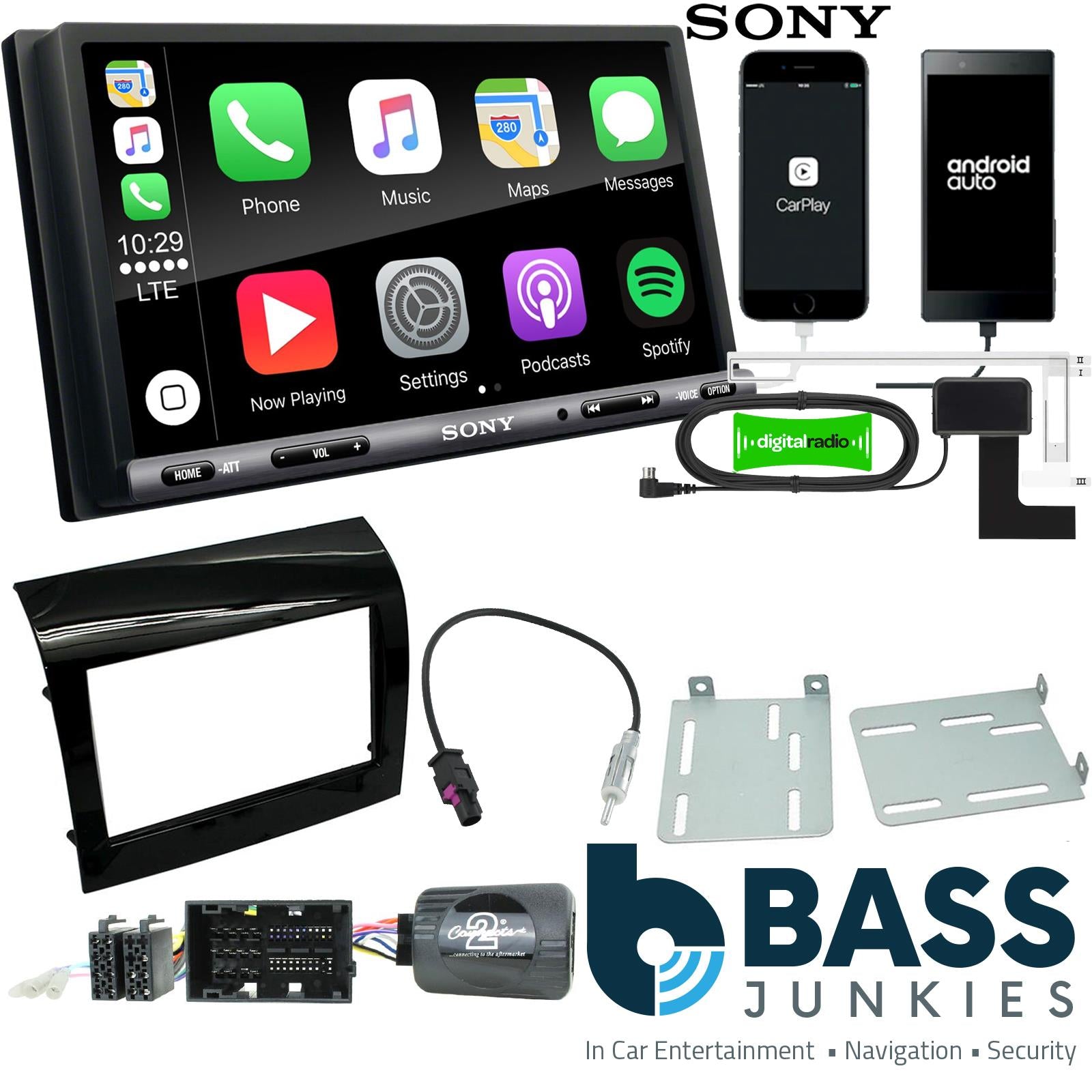SONY DAB+ Apple | Android Double Din Stereo Fitting Kit + Steering Wheel Stalk Controls to fit Fiat Ducato 2014-21